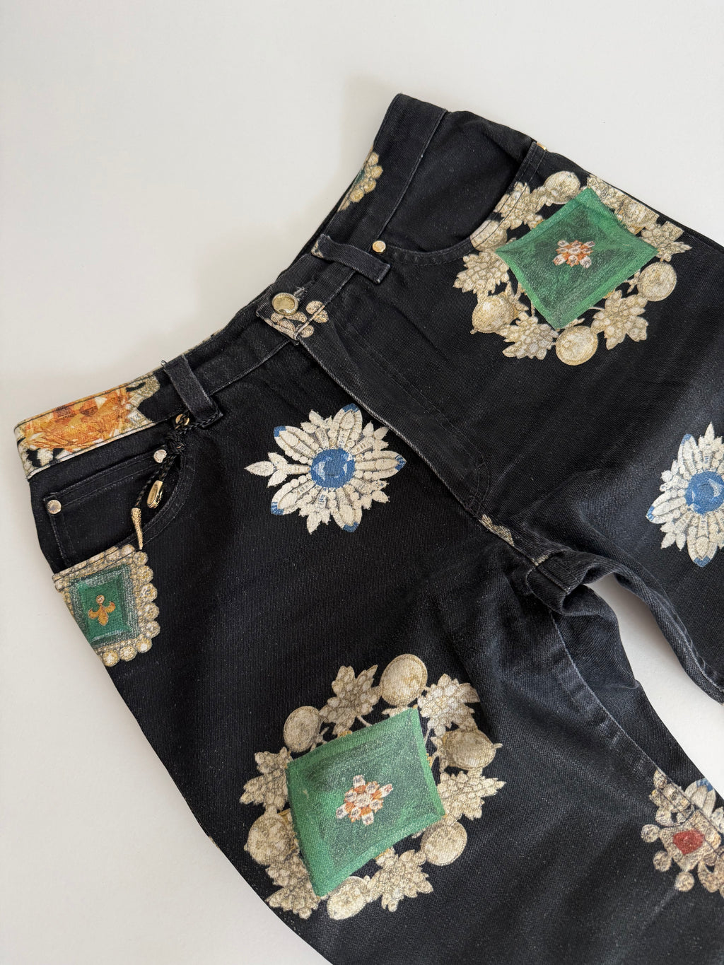 Roberto Cavalli FW 2002 black jewels print jeans