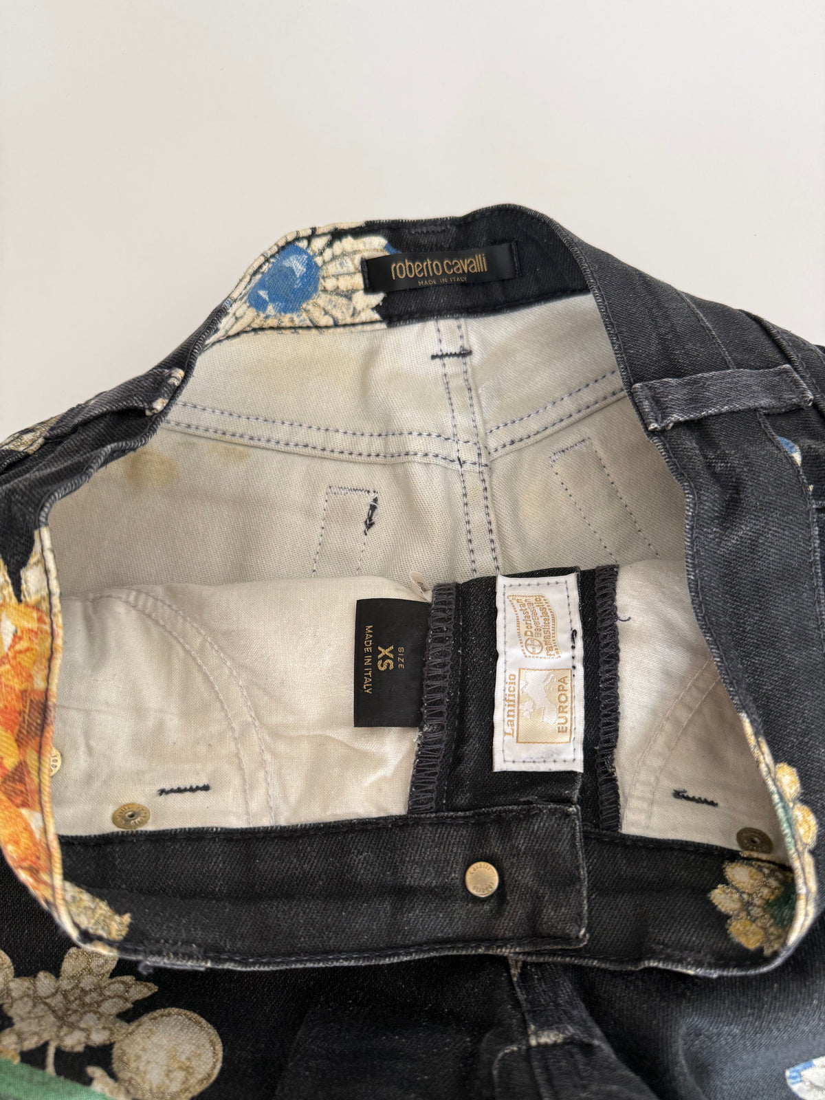 Roberto Cavalli FW 2002 black jewels print jeans