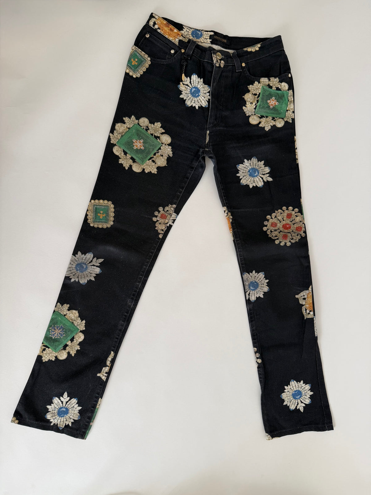 Roberto Cavalli FW 2002 black jewels print jeans