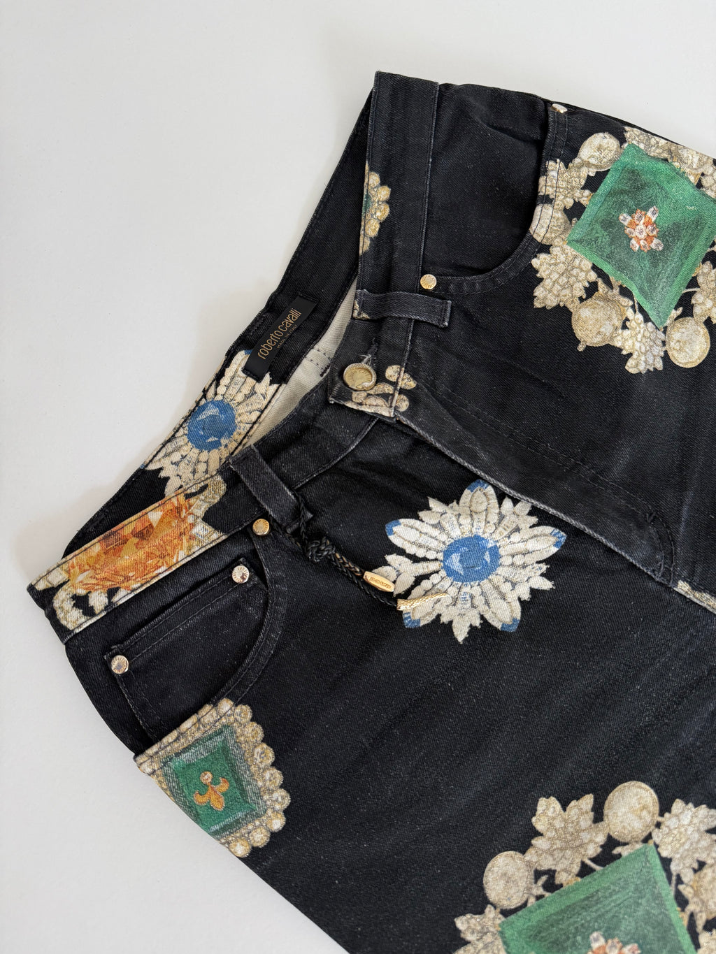 Roberto Cavalli FW 2002 black jewels print jeans