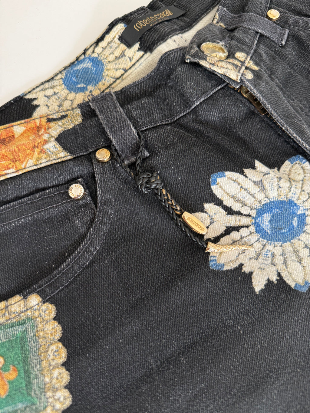 Roberto Cavalli FW 2002 black jewels print jeans