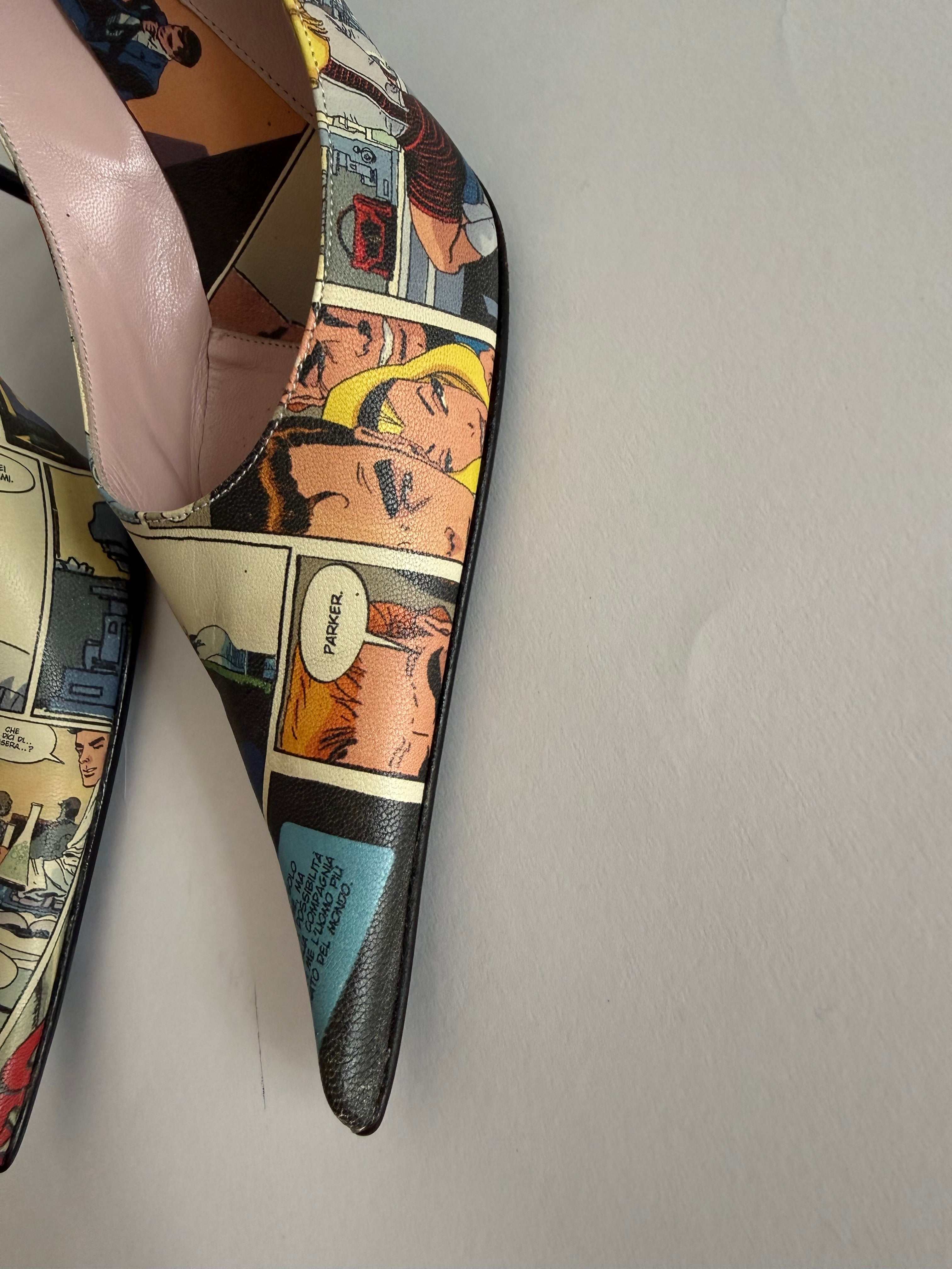 Comic leather  print high heels
