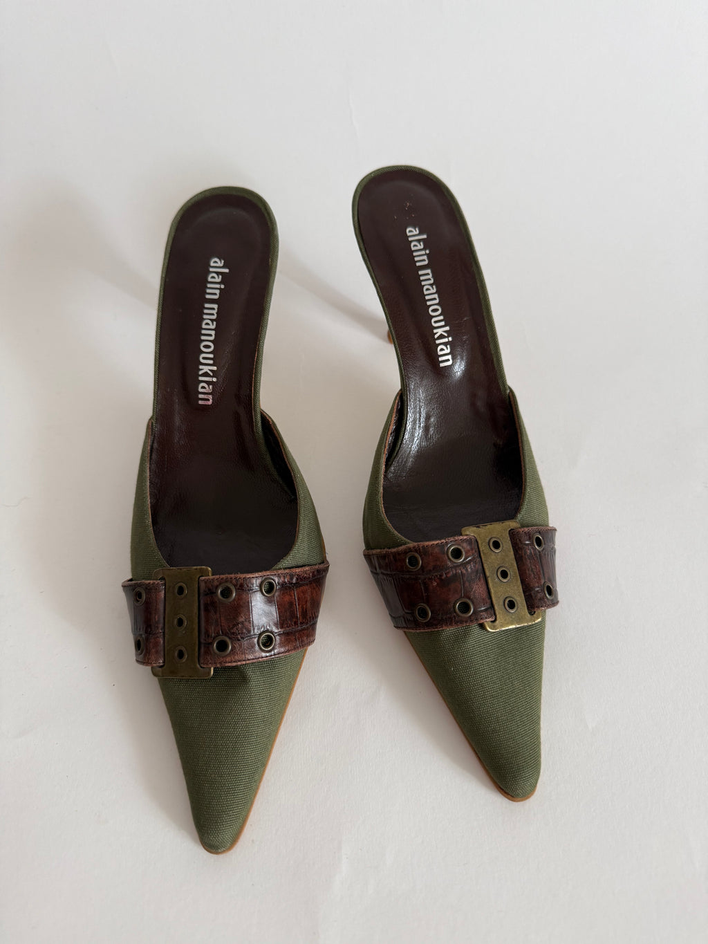 Vintage green brown mules