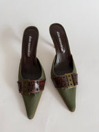 Vintage green brown mules