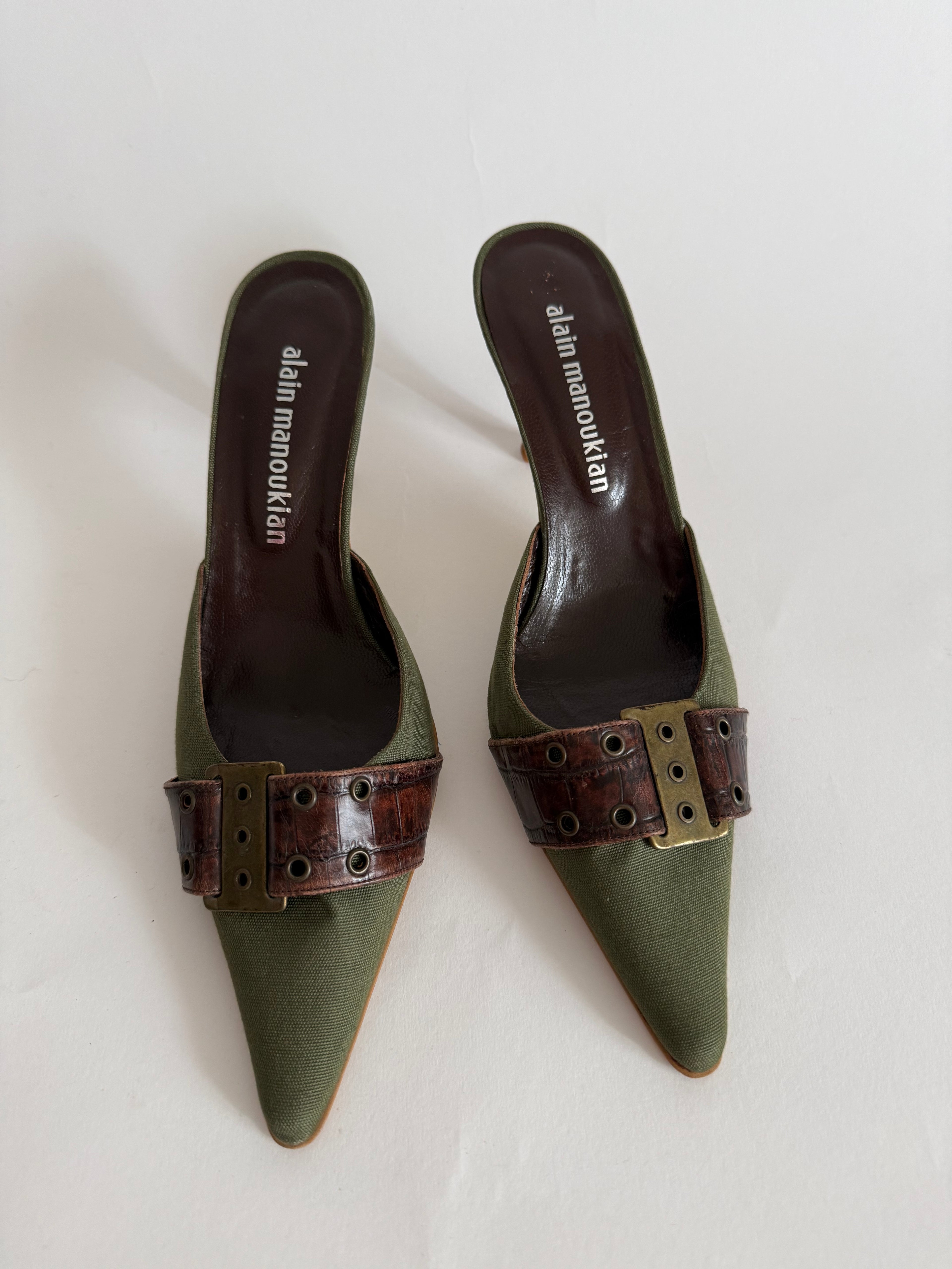 Vintage green brown mules