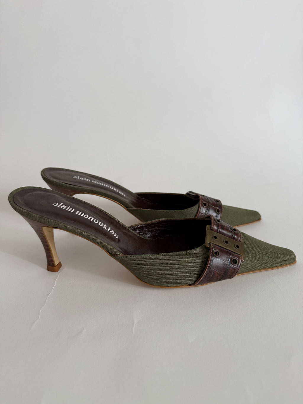 Vintage green brown mules