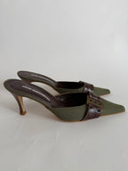 Vintage green brown mules