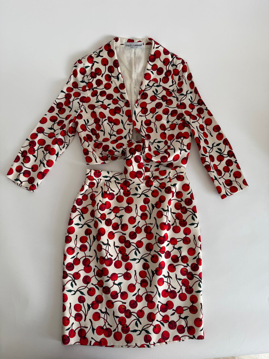 Dolce & Gabbana FW 1996 Runway silk set cherry print