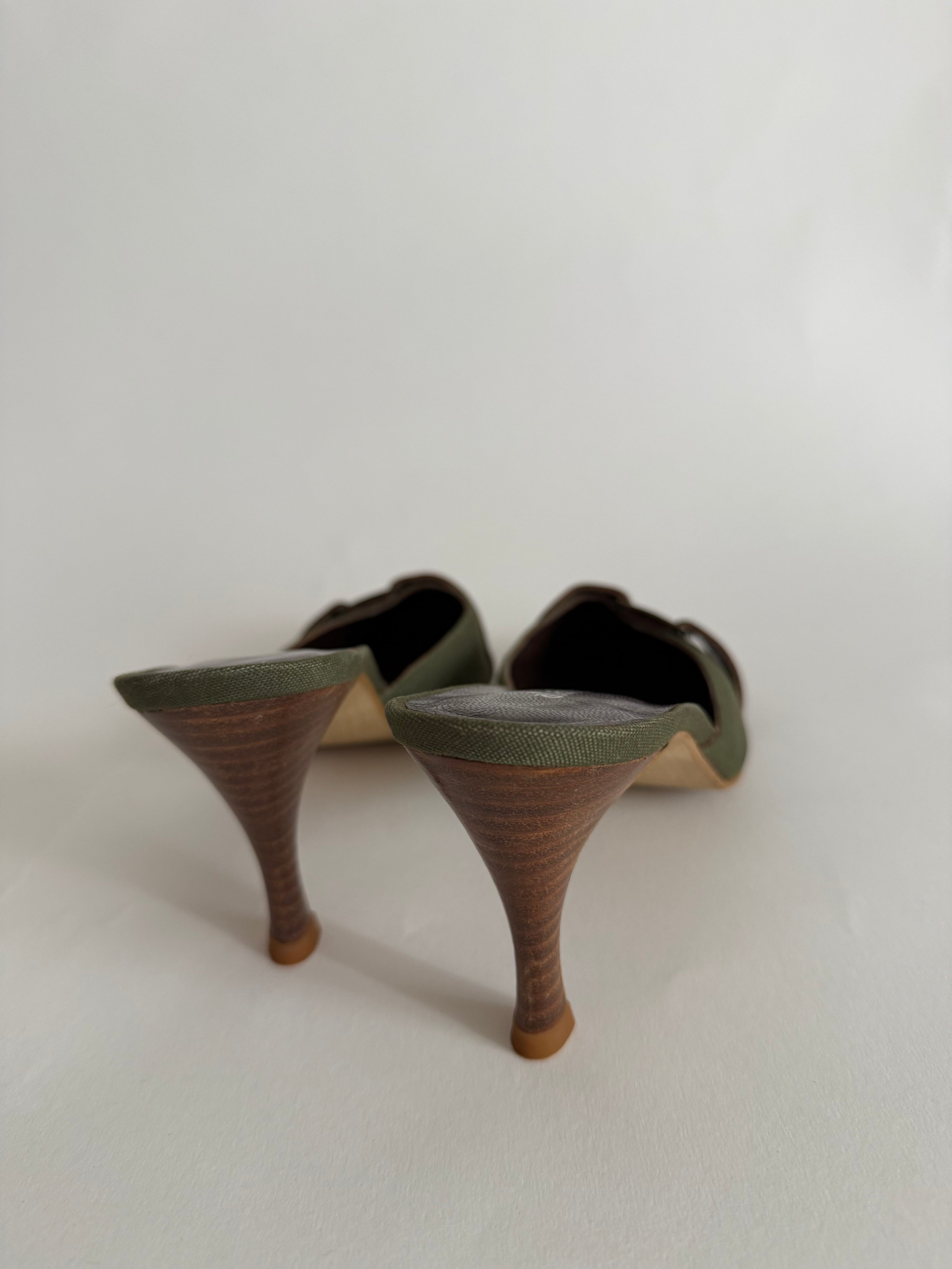 Vintage green brown mules
