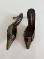 Vintage green brown mules