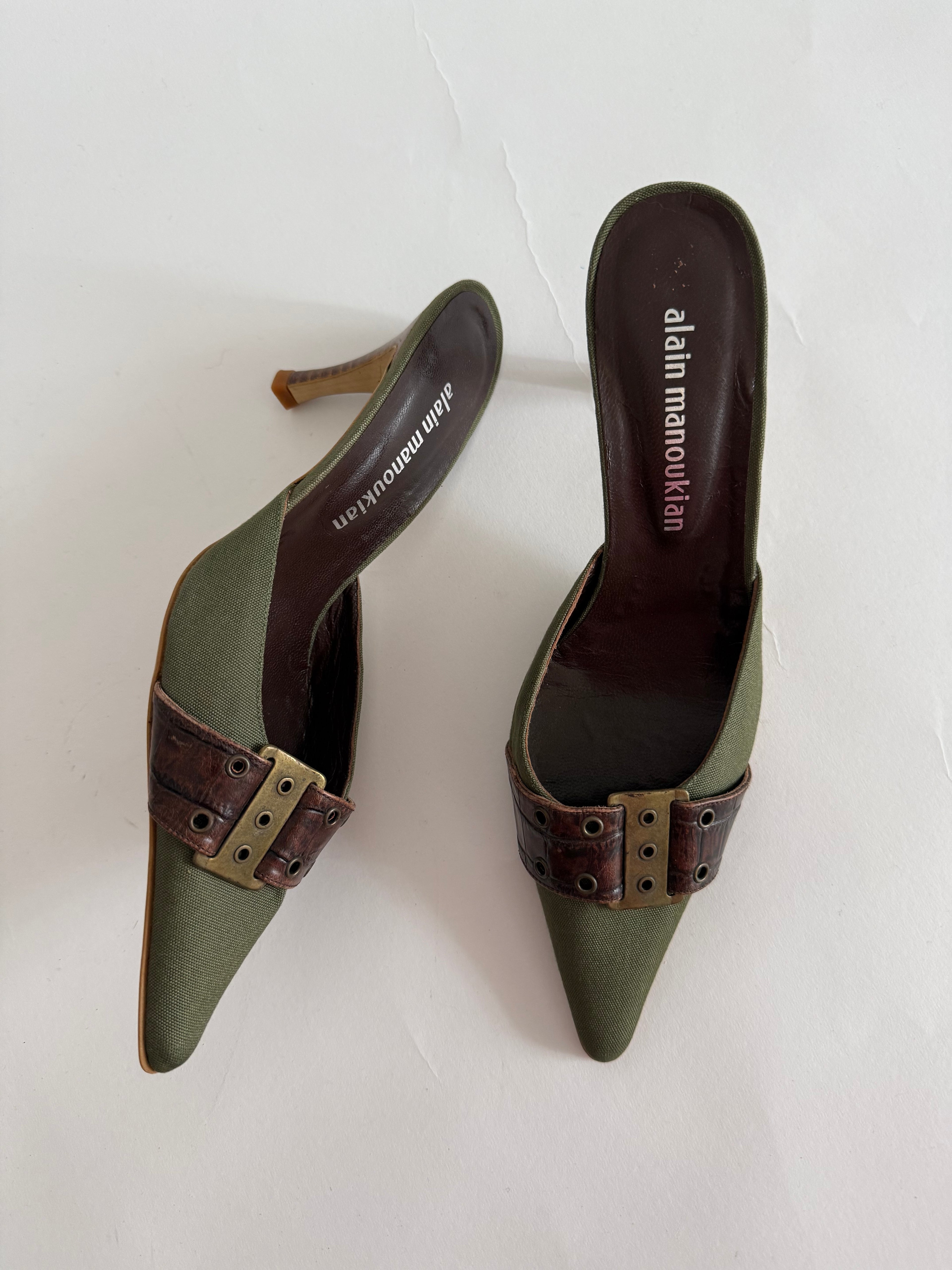 Vintage green brown mules
