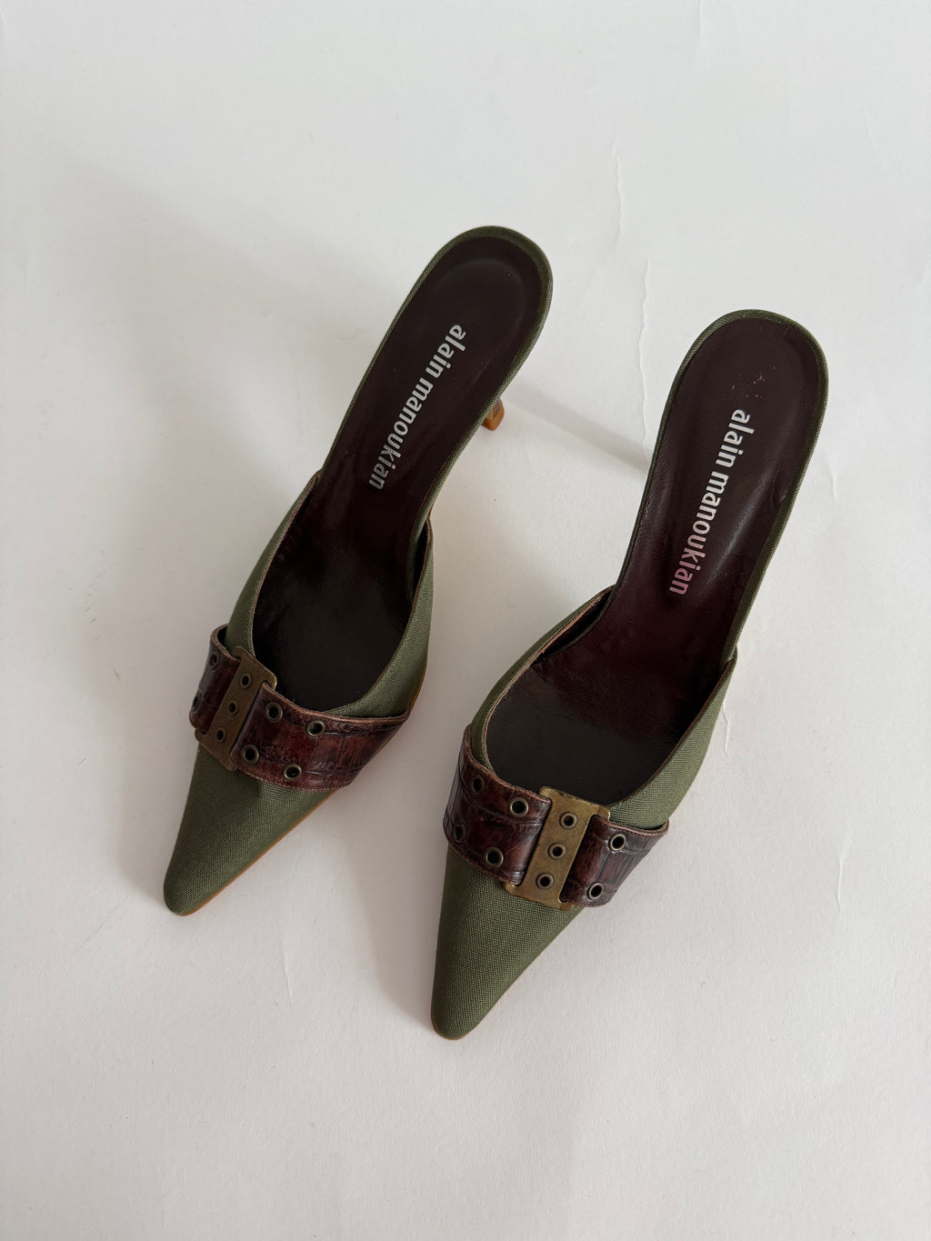 Vintage green brown mules