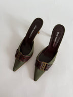 Vintage green brown mules
