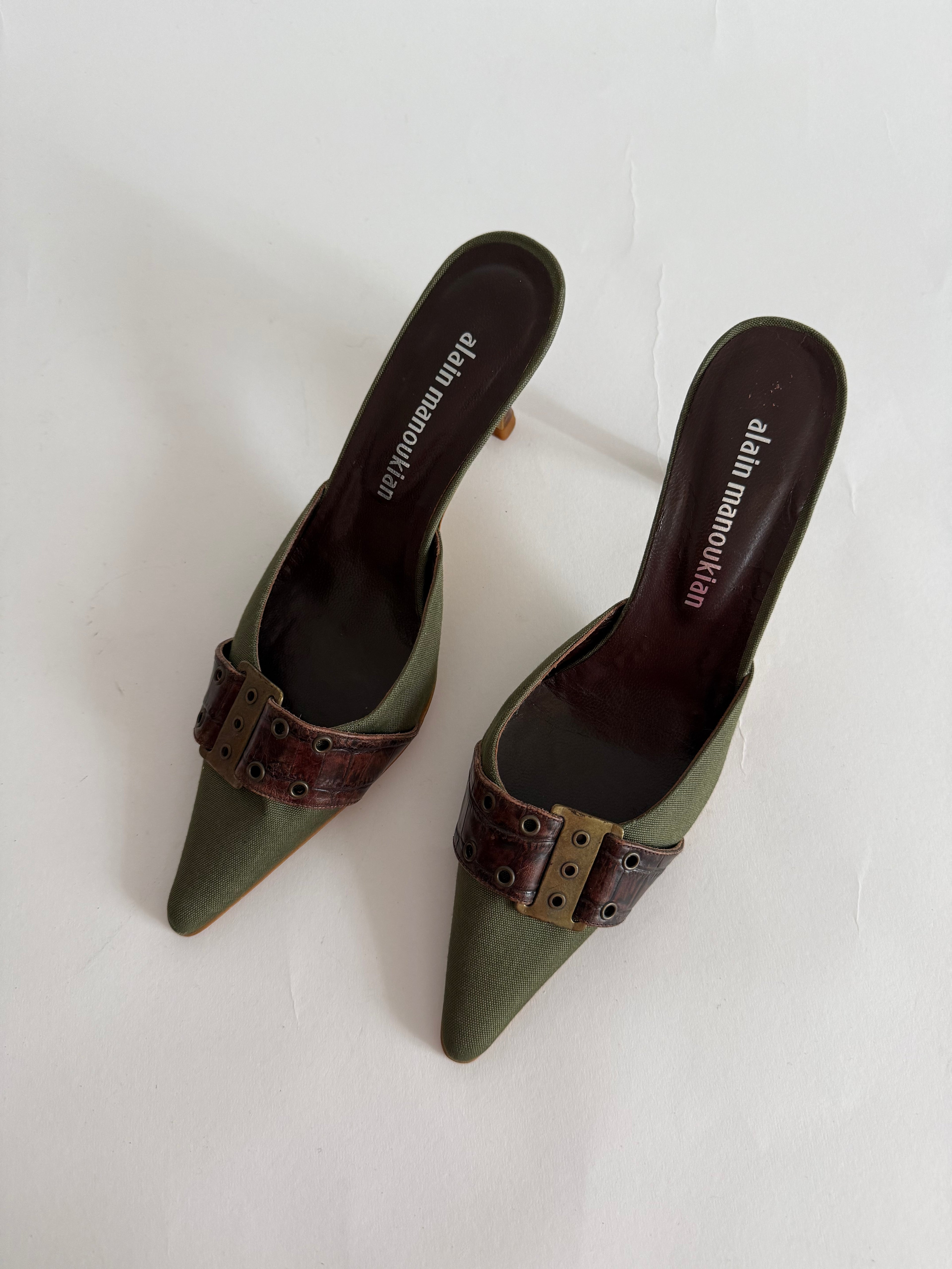 Vintage green brown mules