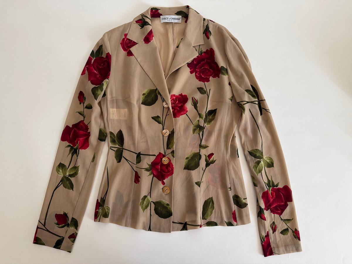 Dolce & Gabbana SS 1997 beige silk rose print set