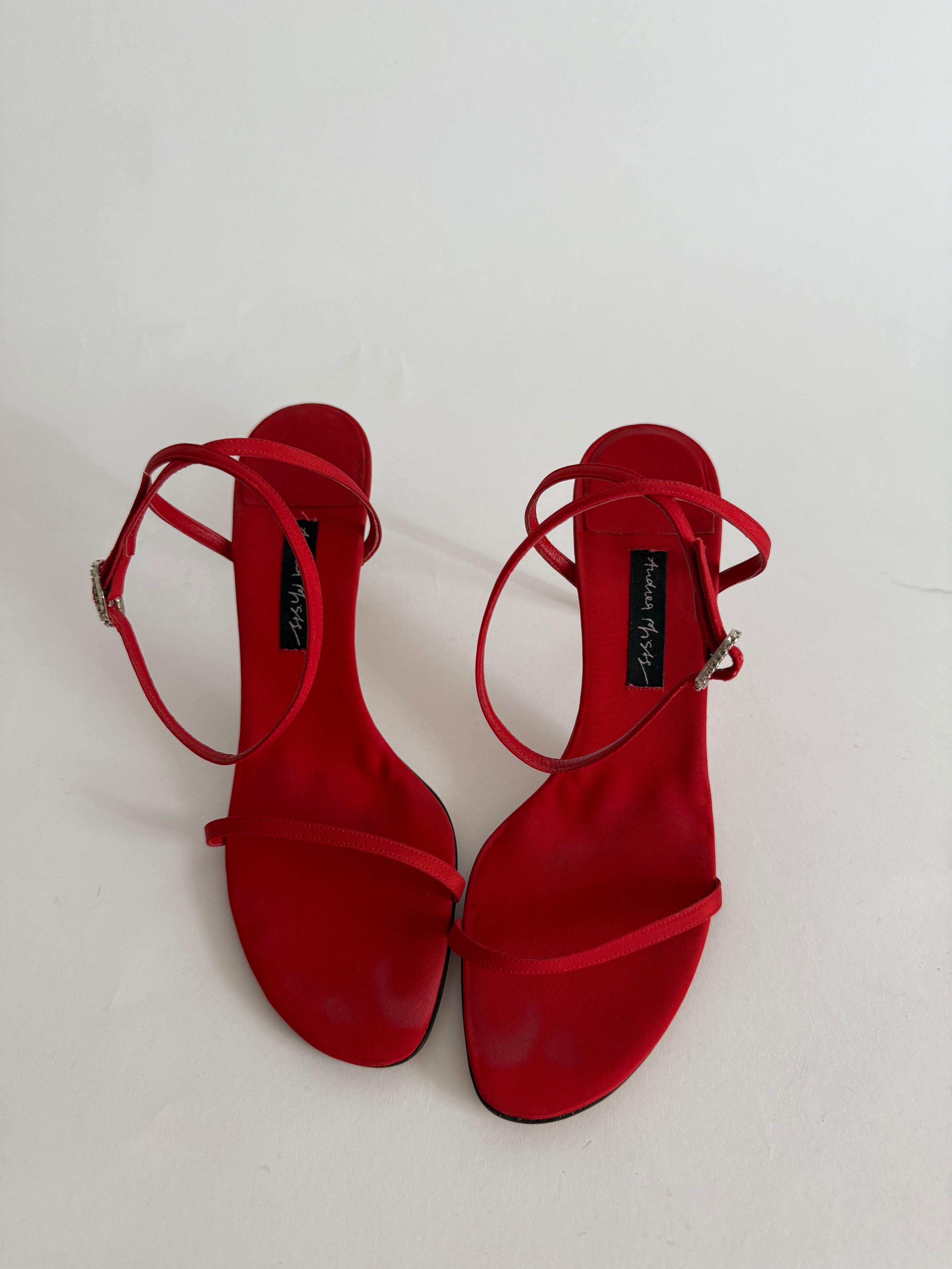 Vintage 90s red satin sandals