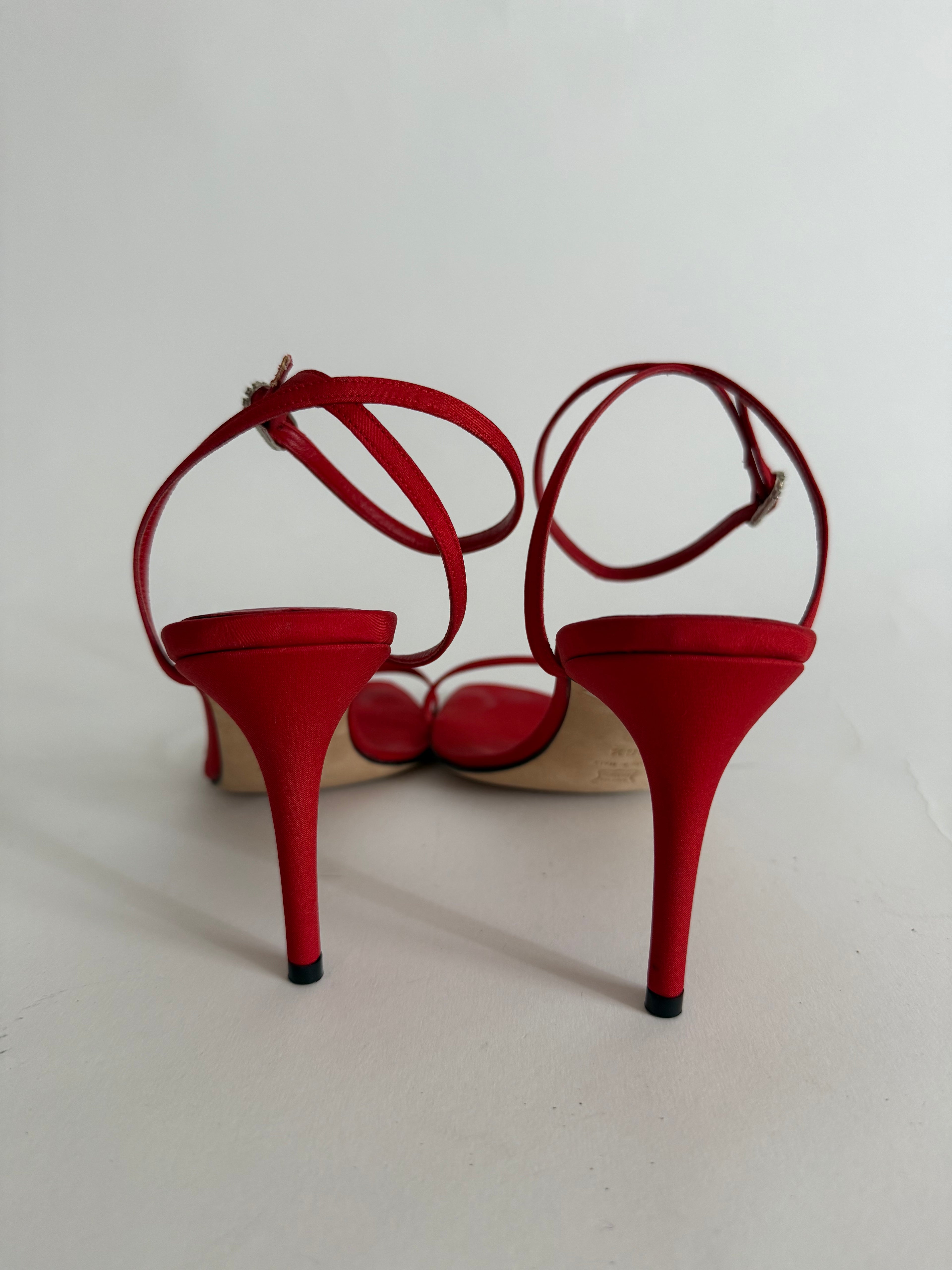 Vintage 90s red satin sandals