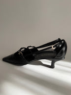 Prada black leather pumps t-strap 90s
