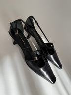 Prada black leather pumps t-strap 90s