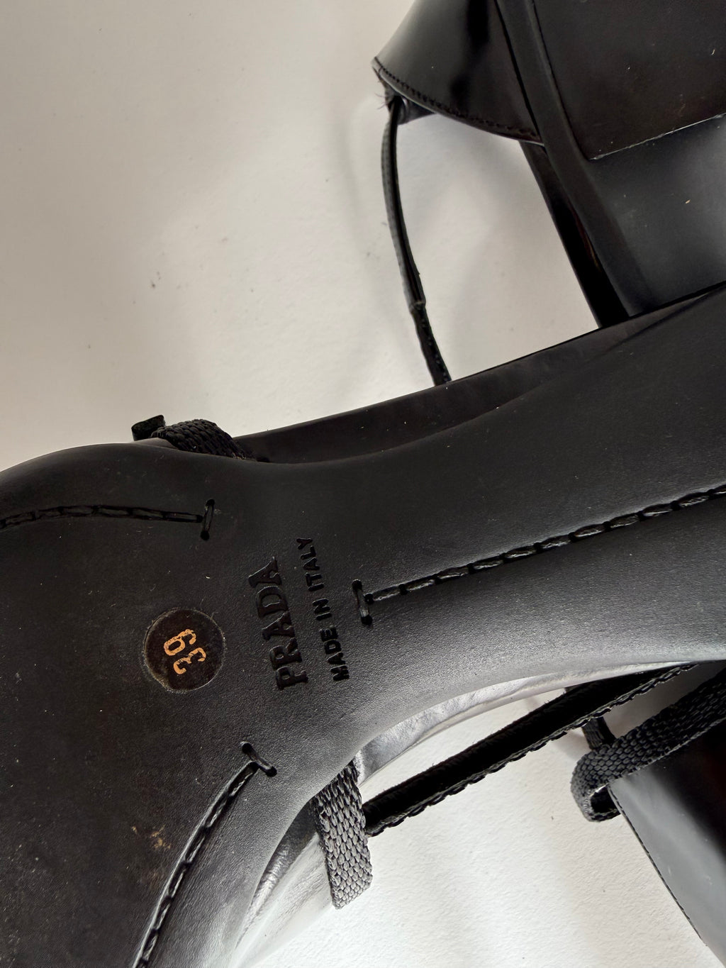 Prada black leather pumps t-strap 90s