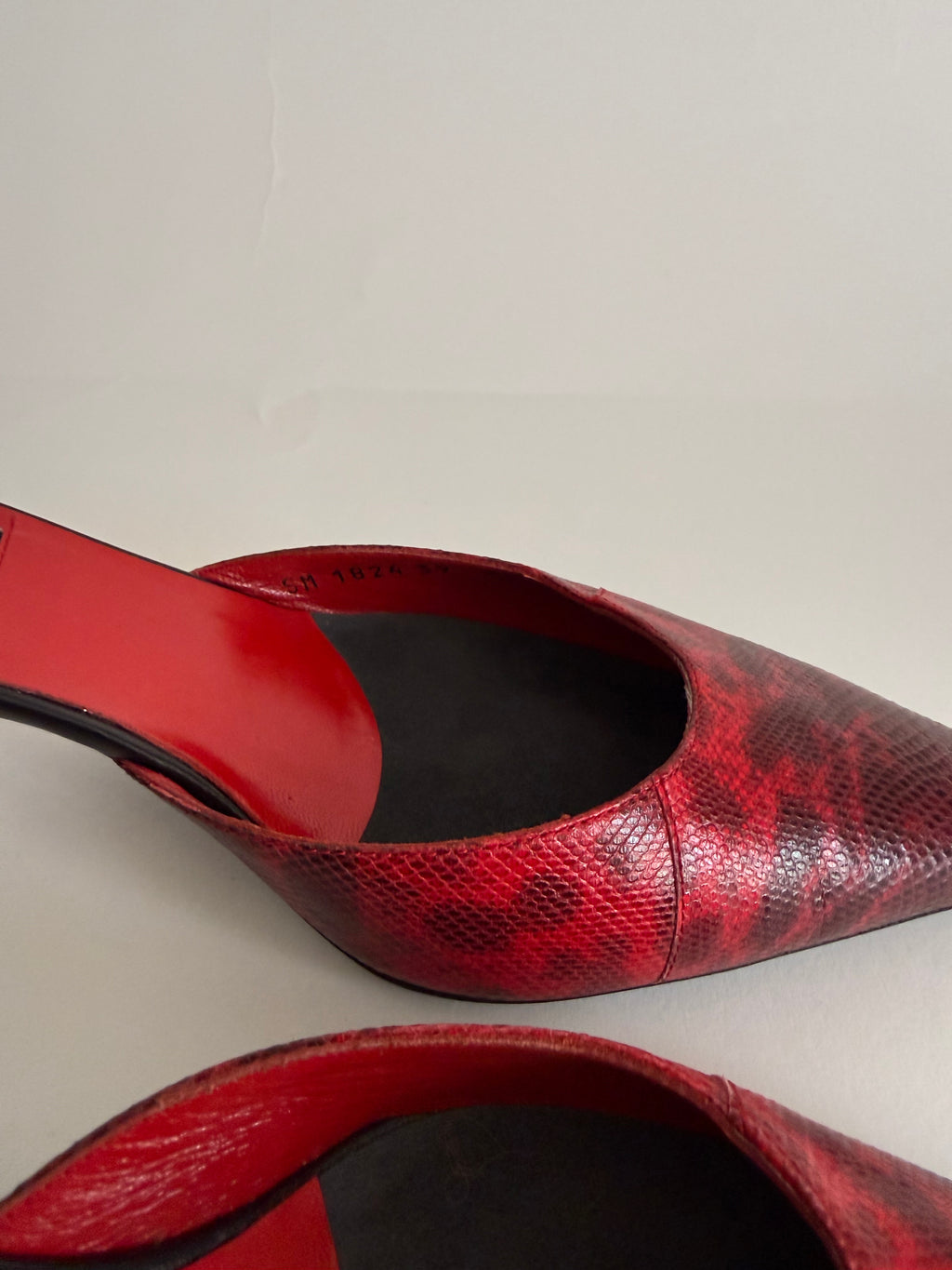 Vintage red snake print mules