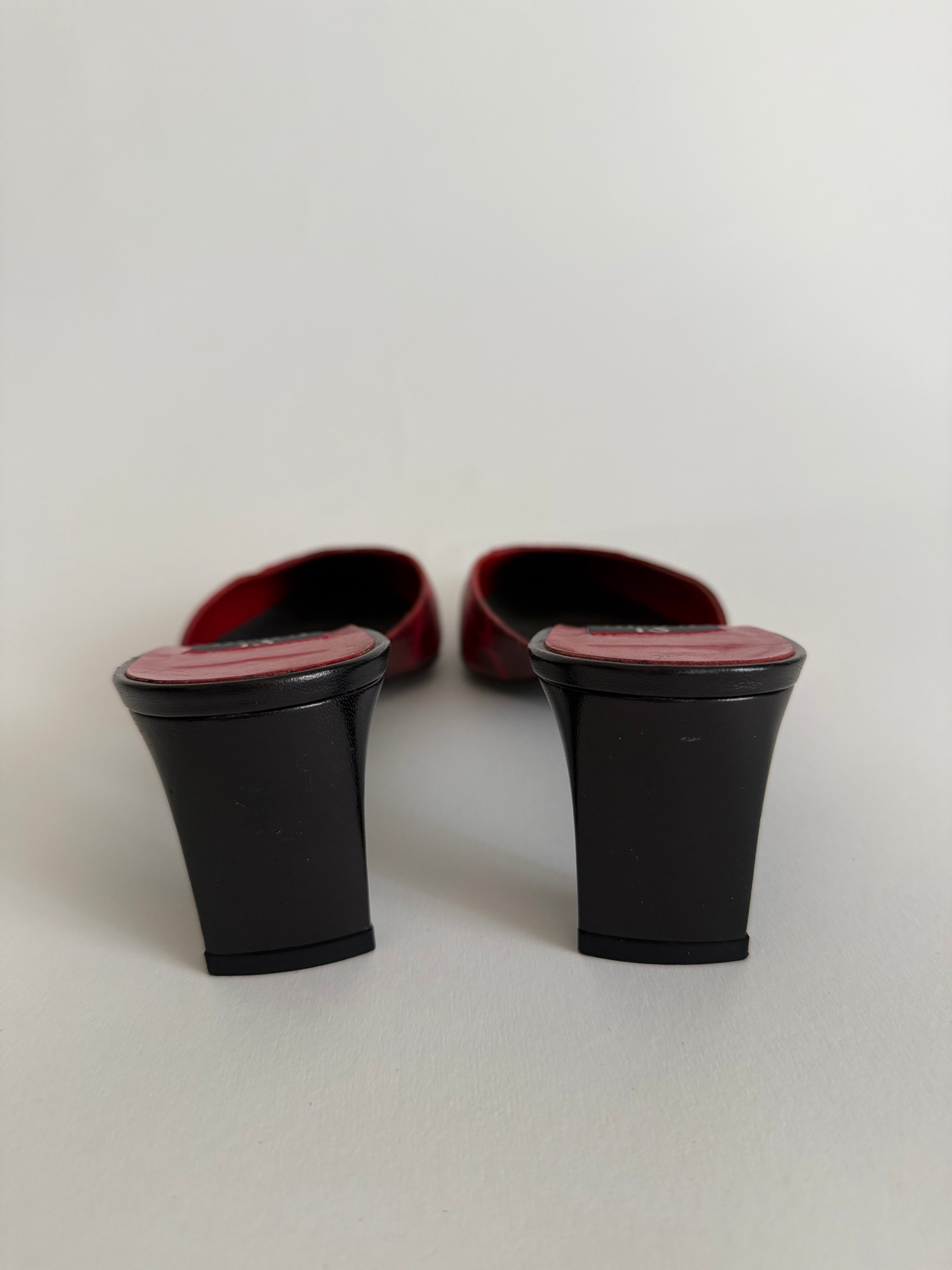 Vintage red snake print mules