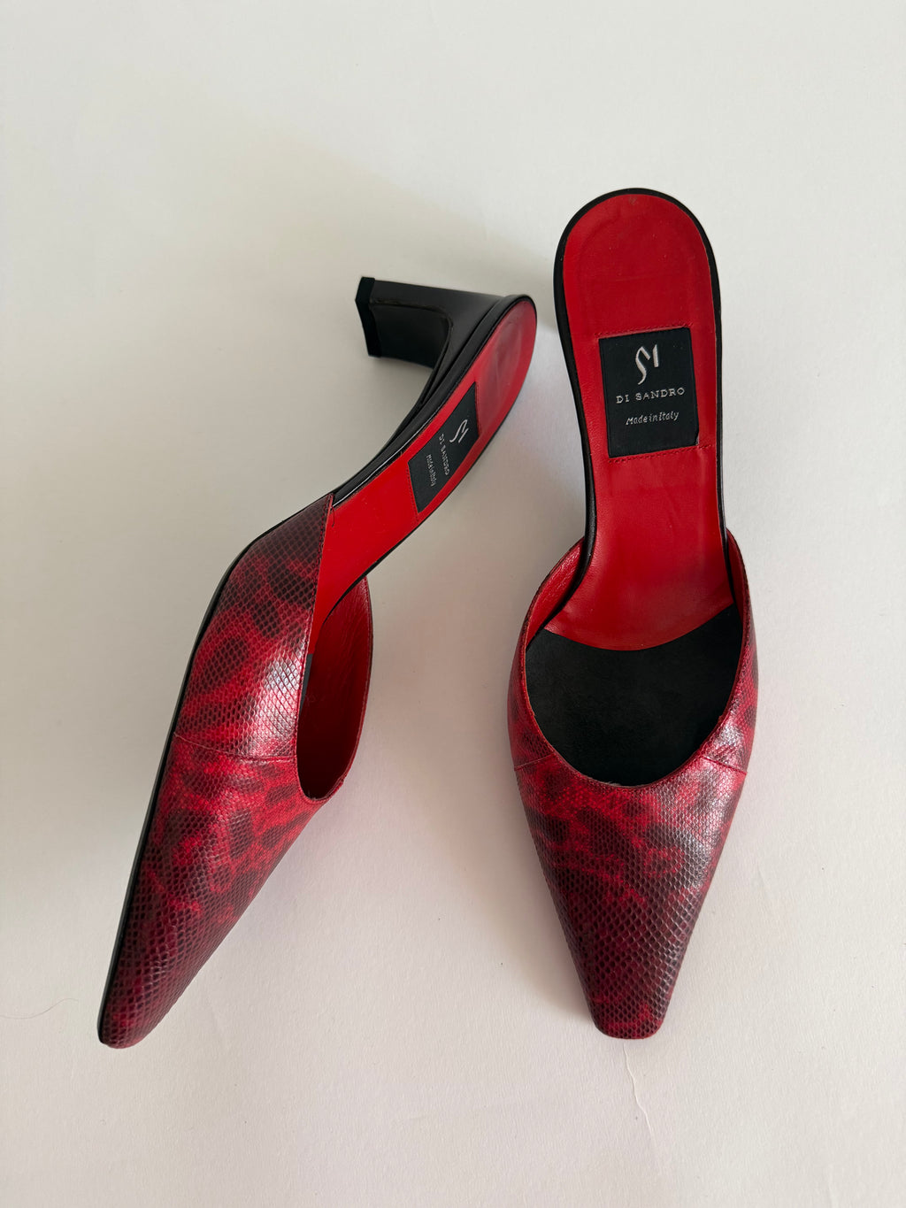 Vintage red snake print mules
