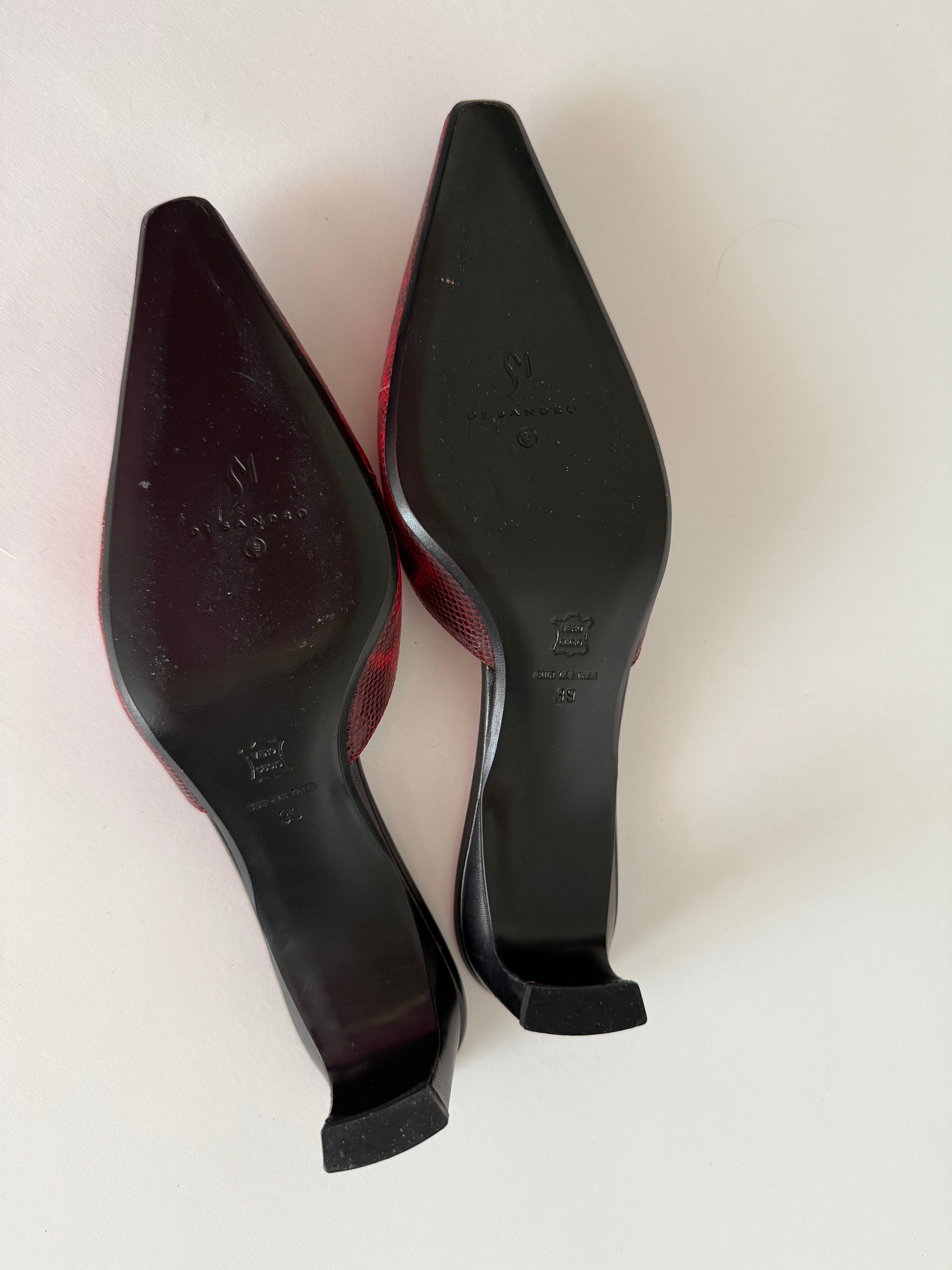 Vintage red snake print mules
