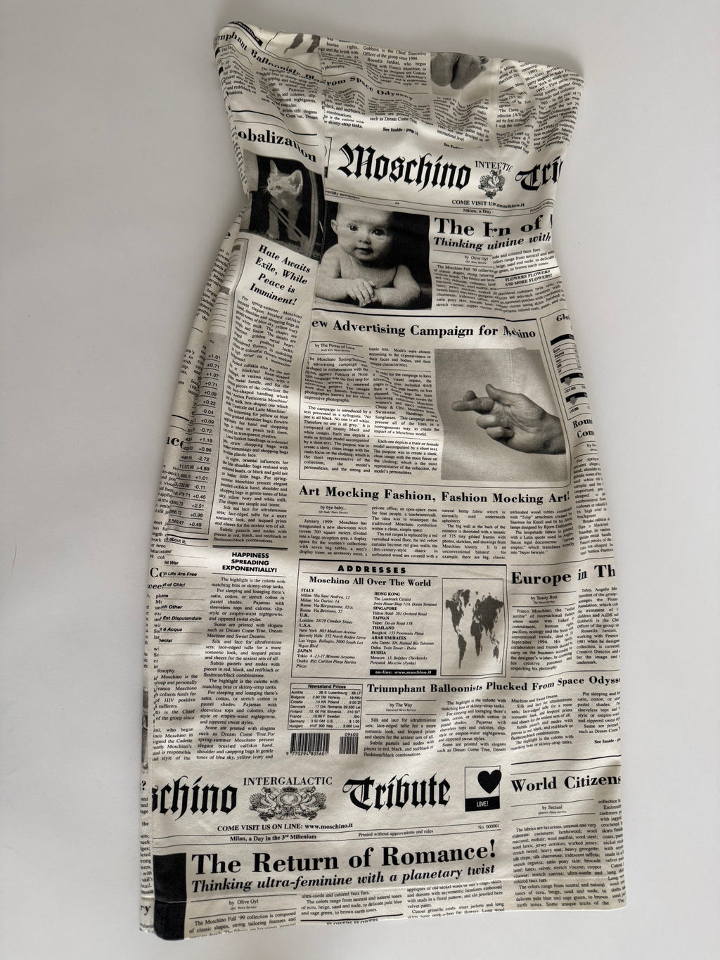 Iconic Moschino newspaper gazzette mini dress