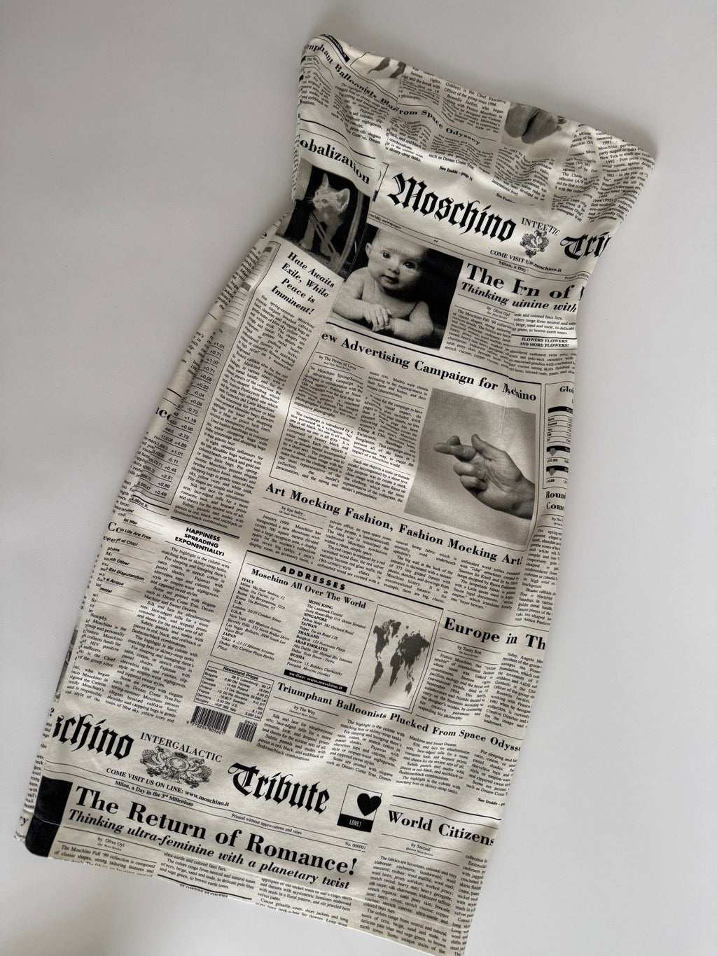 Iconic Moschino newspaper gazzette mini dress