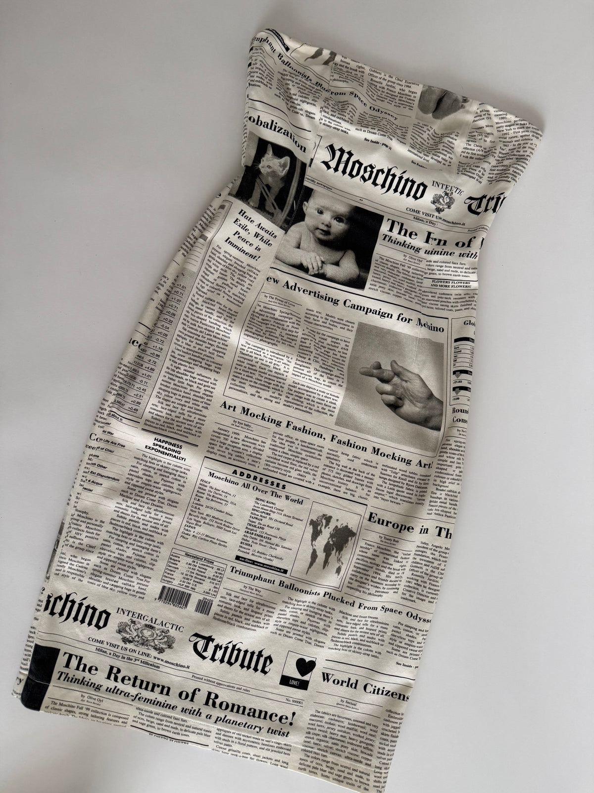 Iconic Moschino newspaper gazzette mini dress