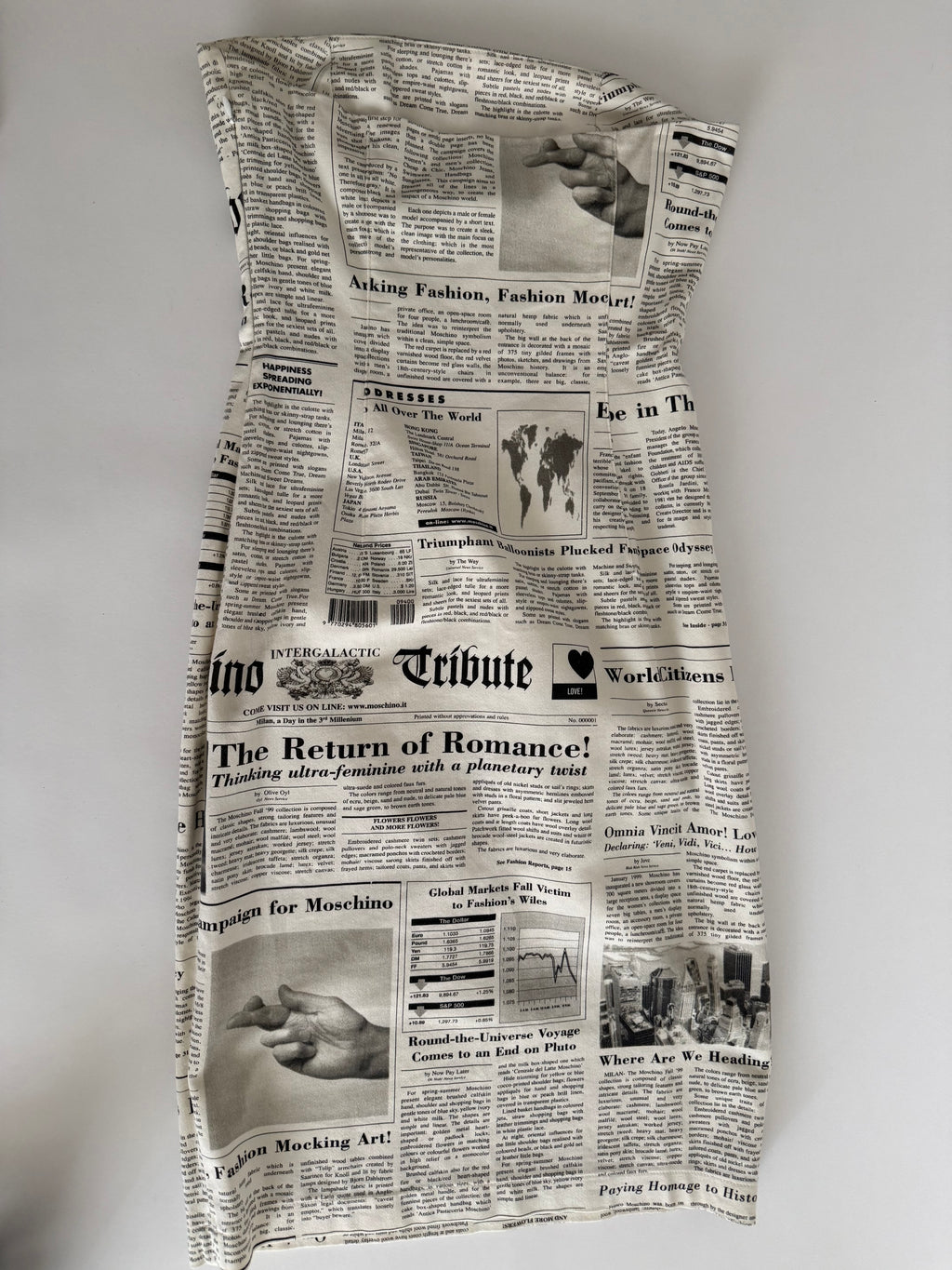 Iconic Moschino newspaper gazzette mini dress