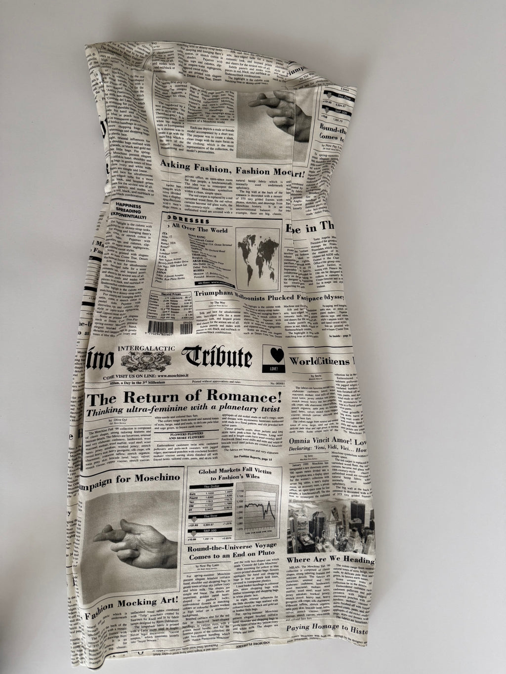 Iconic Moschino newspaper gazzette mini dress