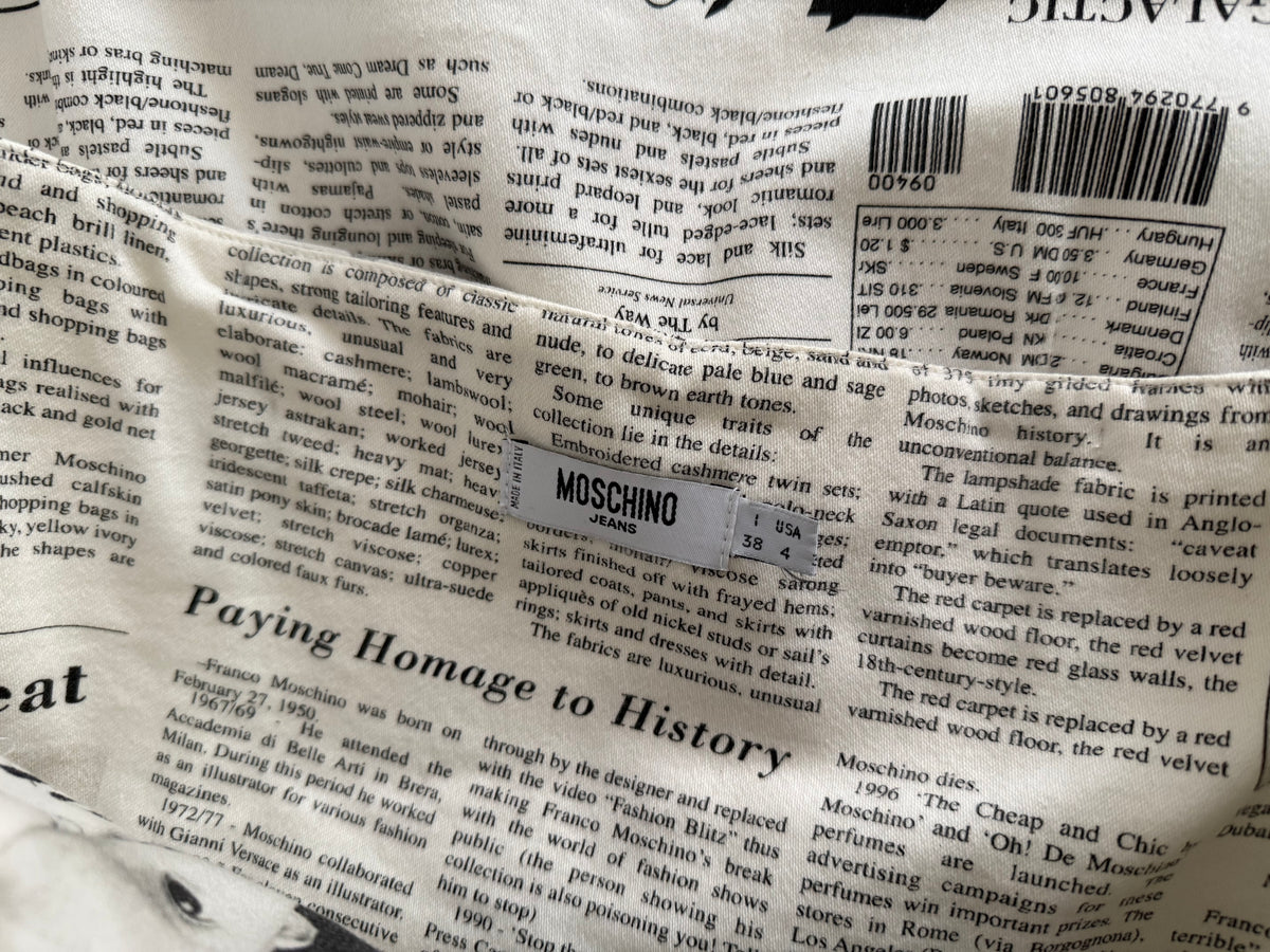 Iconic Moschino newspaper gazzette mini dress