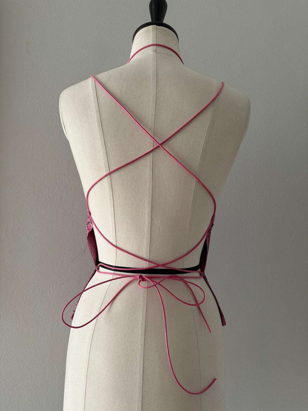 Vintage 90s pink python leather bare back top