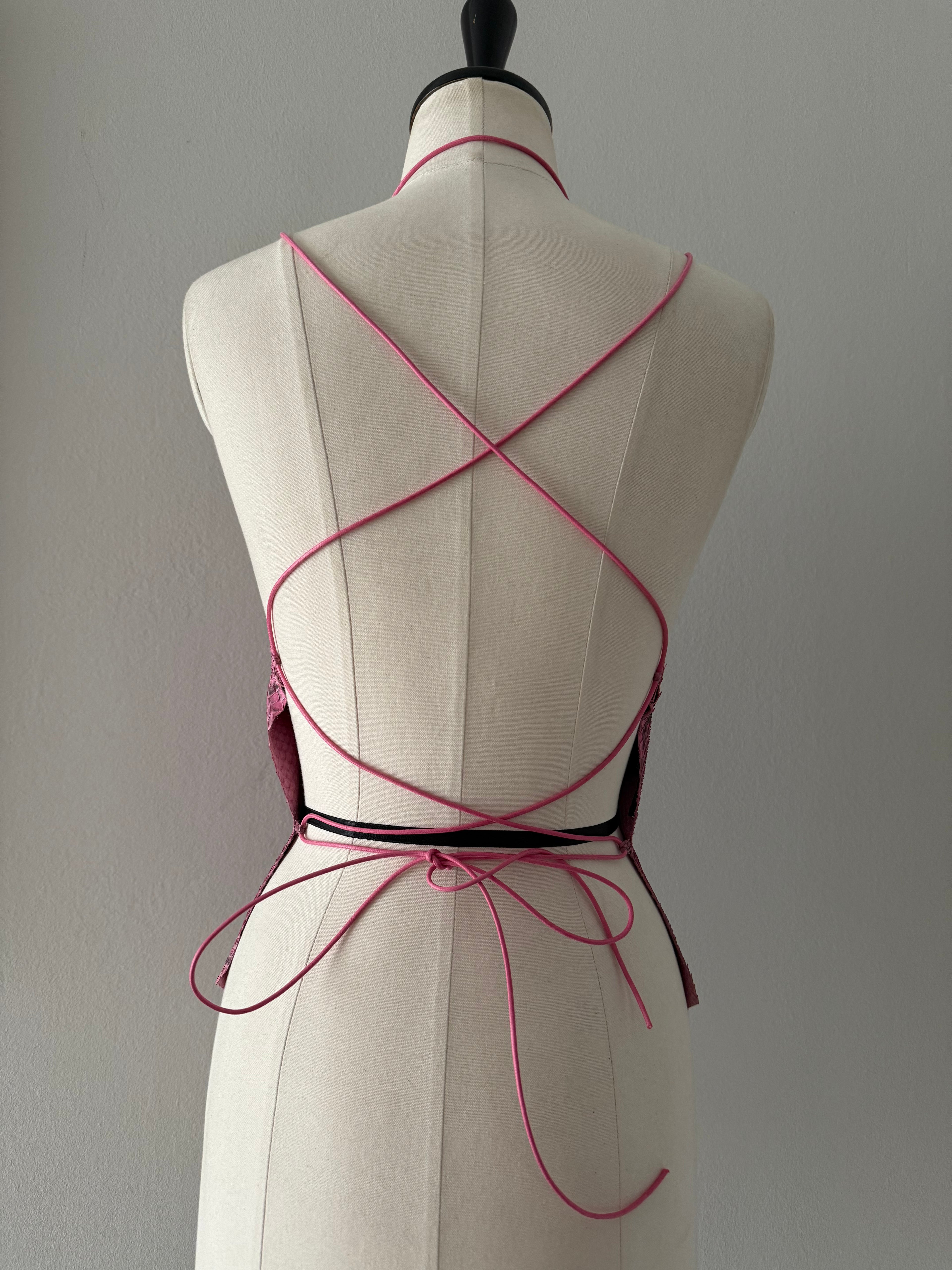 Vintage 90s pink python leather bare back top