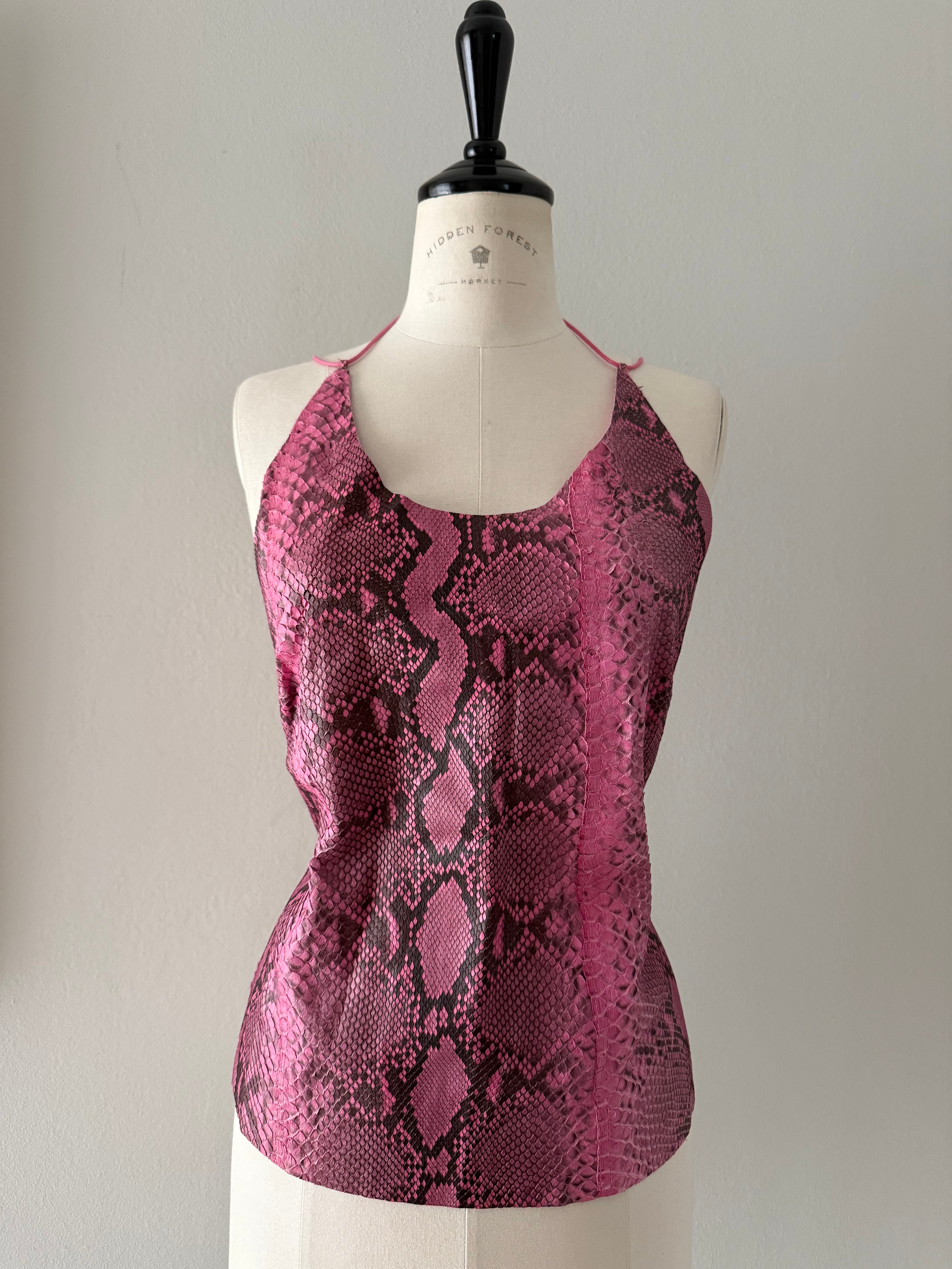 Vintage 90s pink python leather bare back top