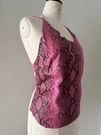 Vintage 90s pink python leather bare back top