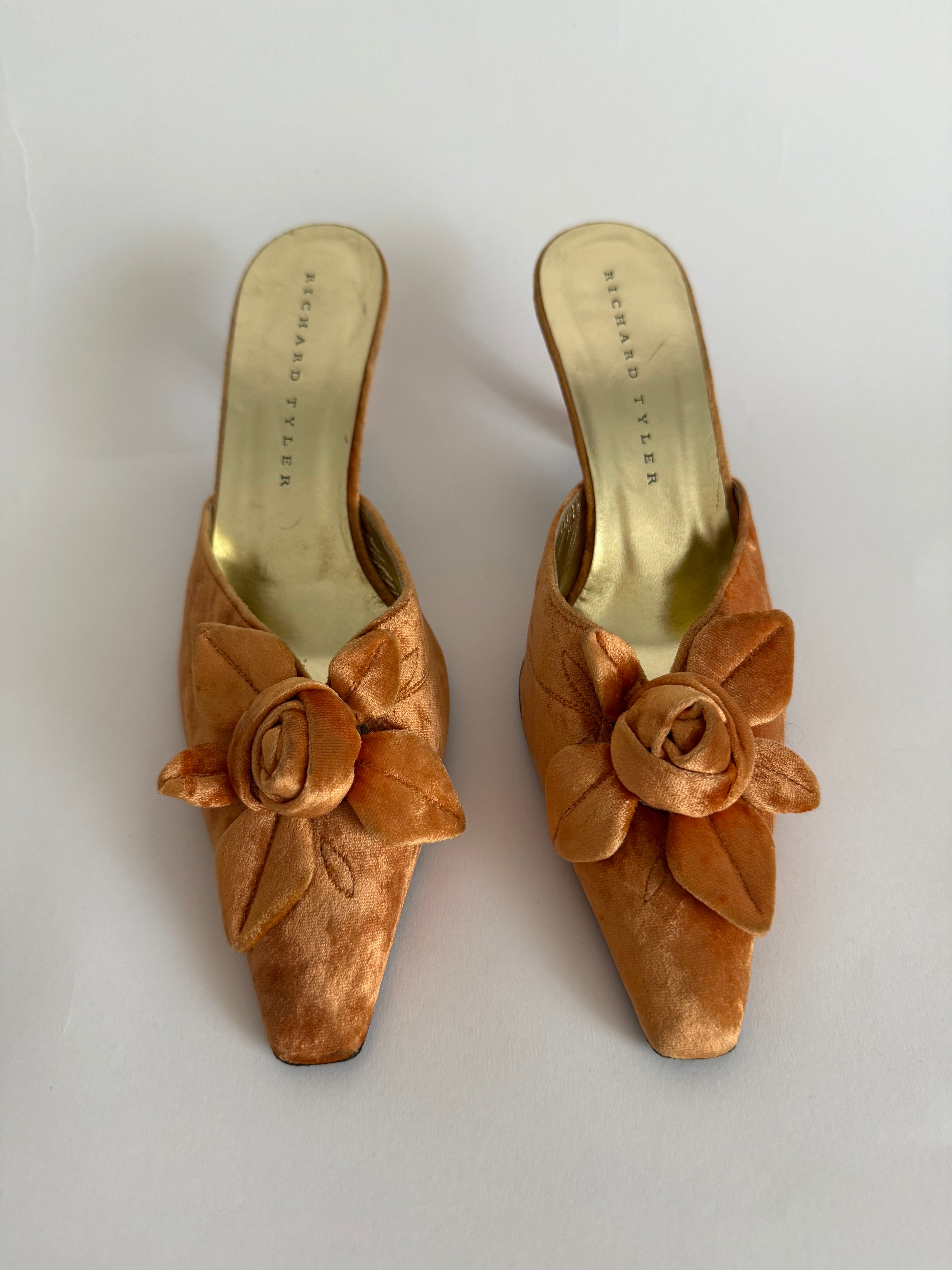 Richard Tyler velvet peach mules