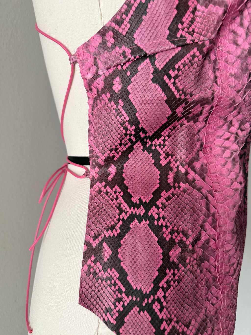 Vintage 90s pink python leather bare back top