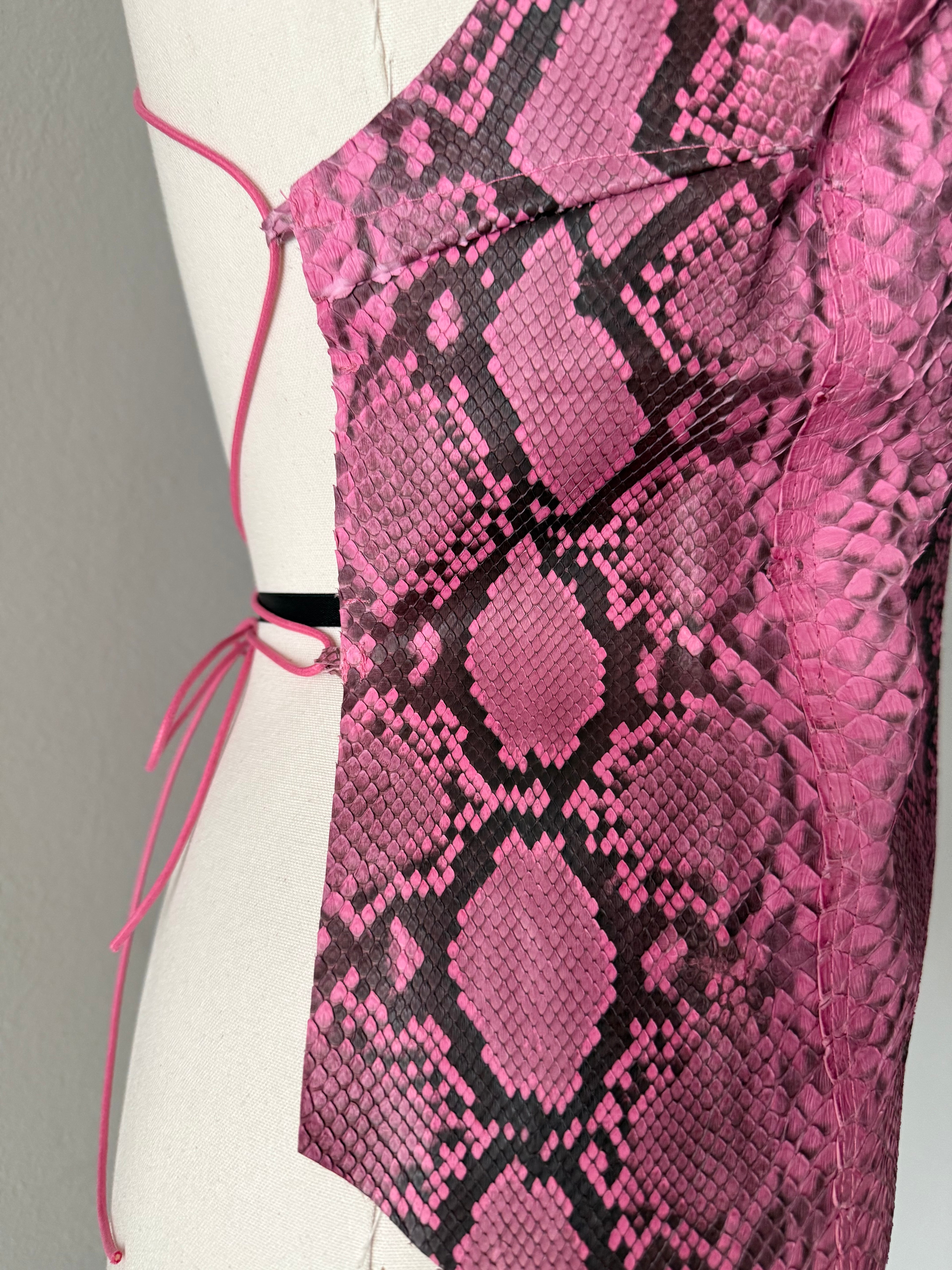 Vintage 90s pink python leather bare back top