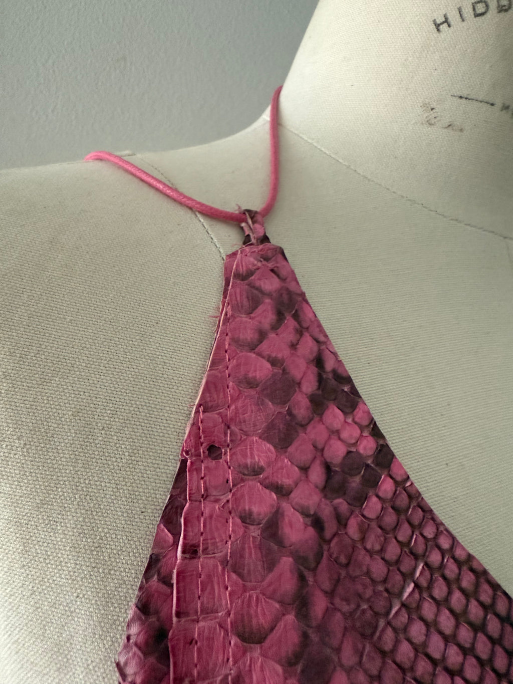 Vintage 90s pink python leather bare back top