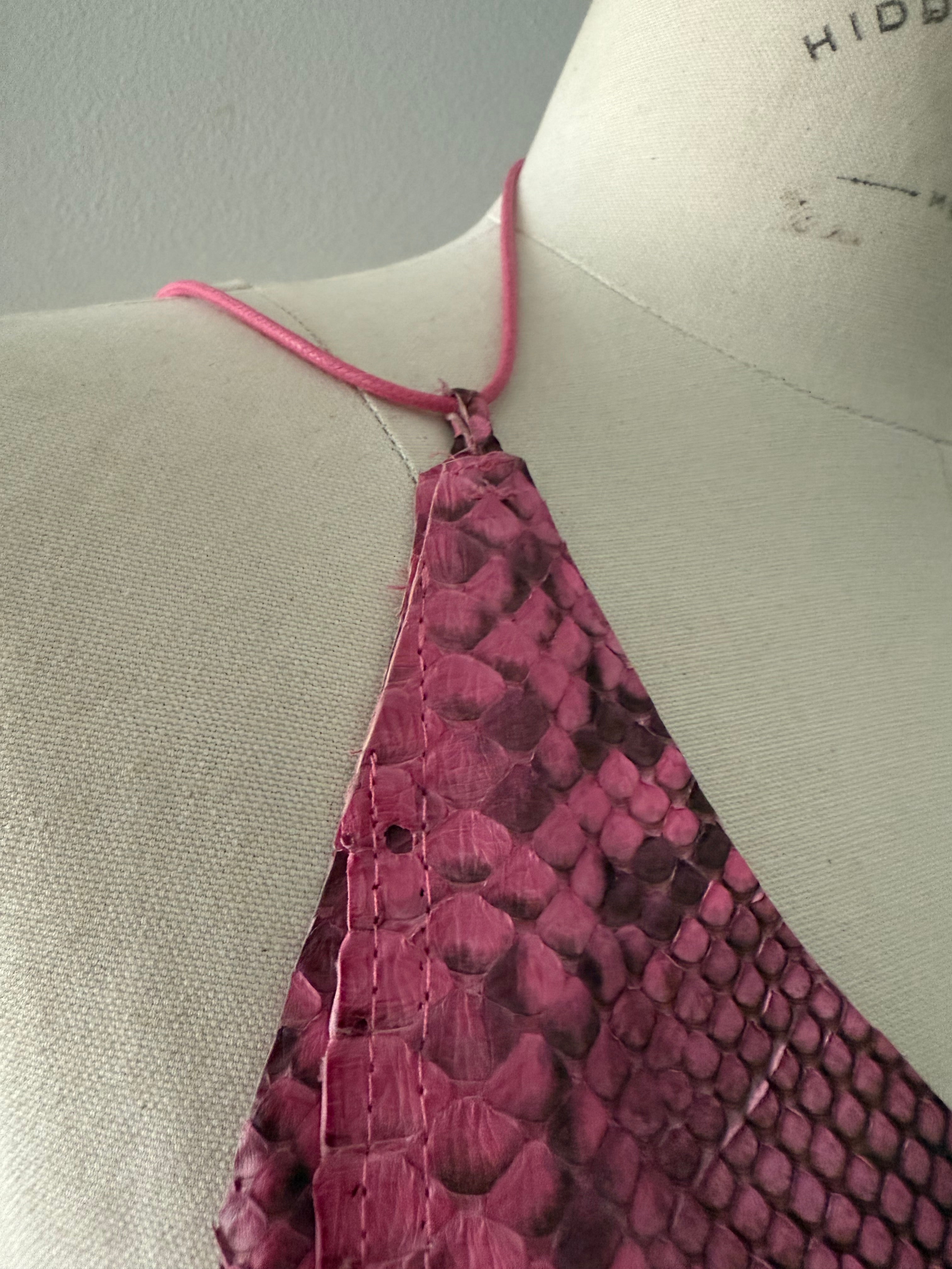 Vintage 90s pink python leather bare back top