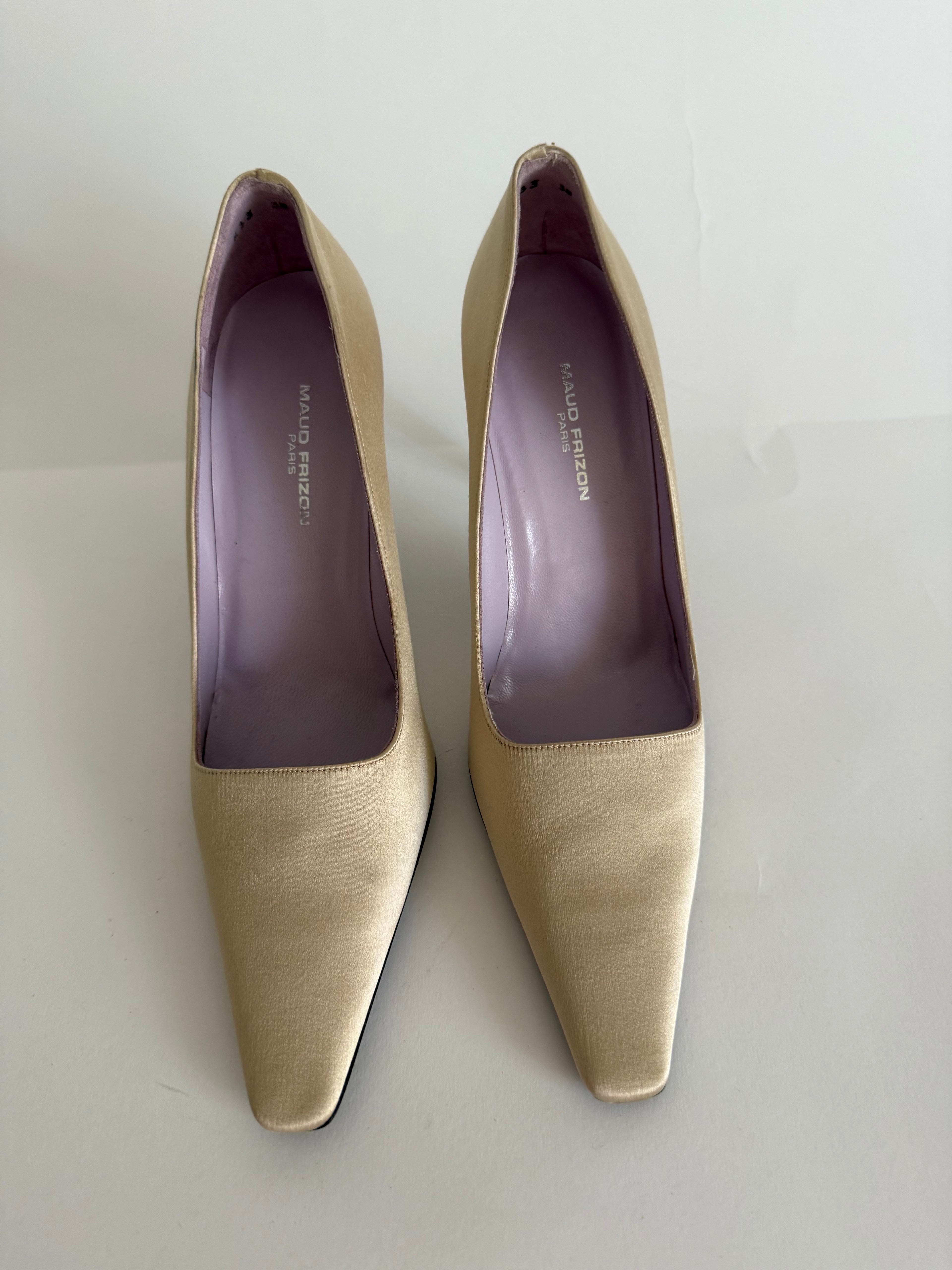 Maud Frizon 90s champagne silk bow heels
