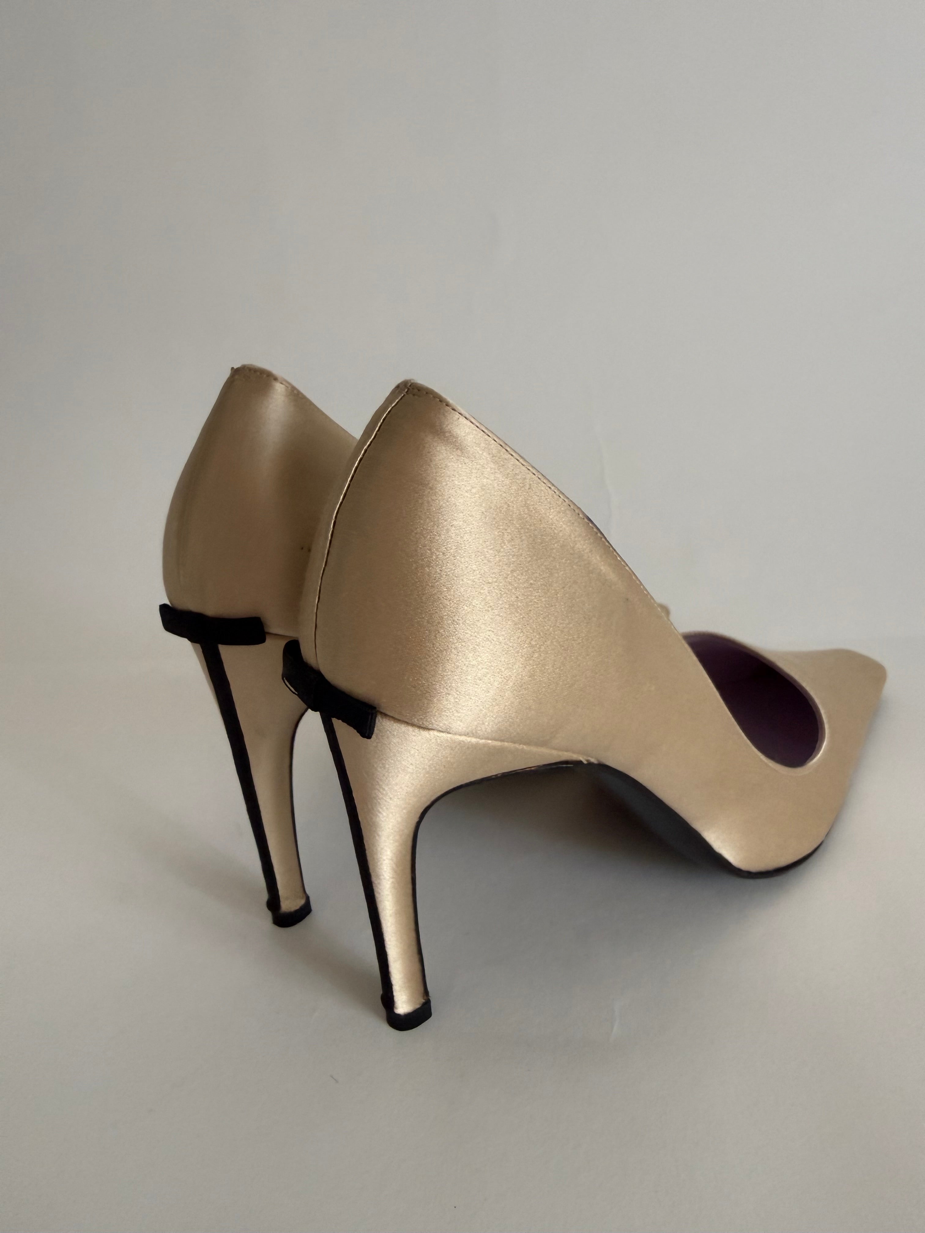 Maud Frizon 90s champagne silk bow heels
