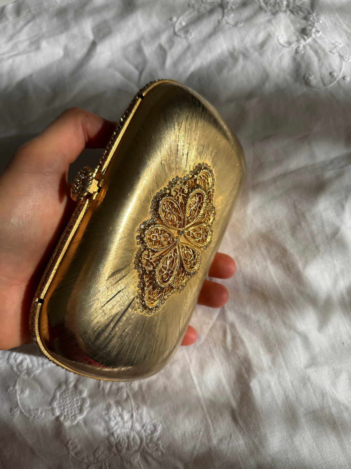 Judith Leiber metal gold clutch vintage 80s 90s