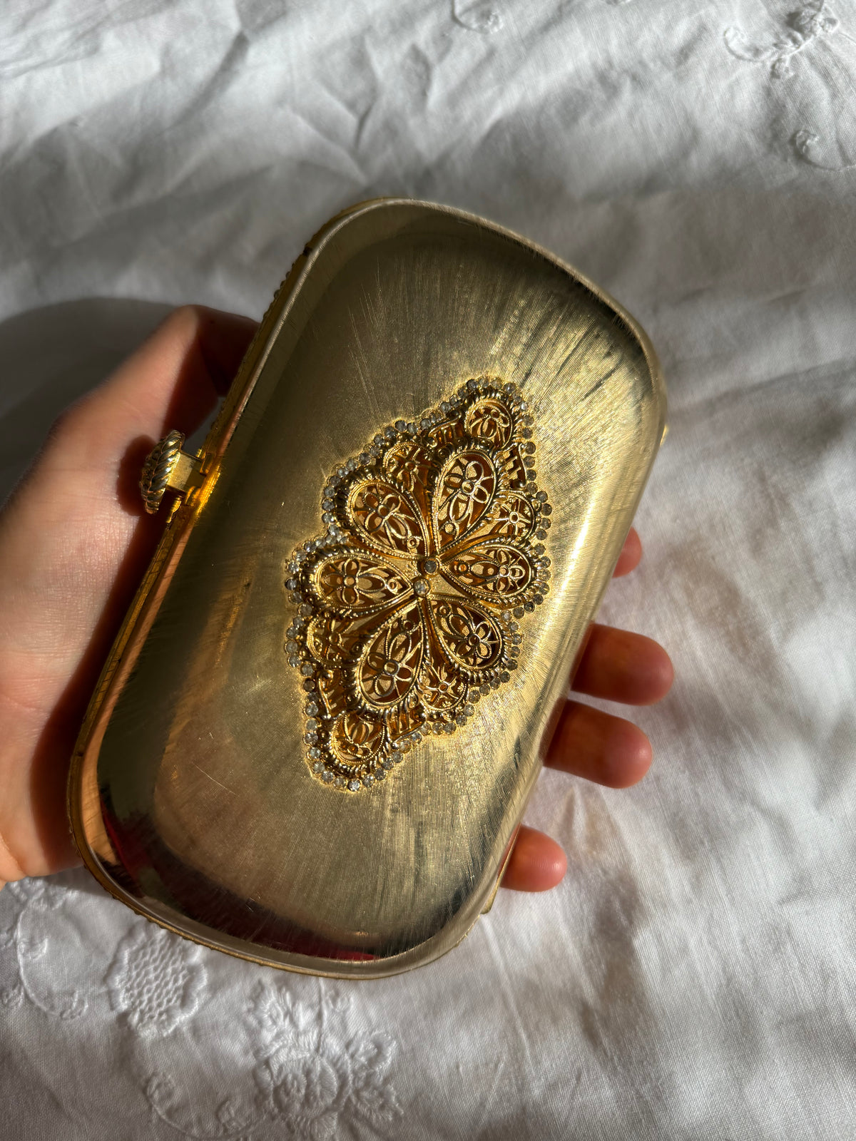 Judith Leiber metal gold clutch vintage 80s 90s