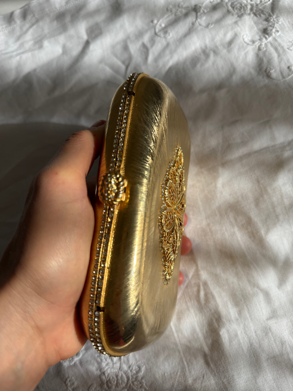 Judith Leiber metal gold clutch vintage 80s 90s