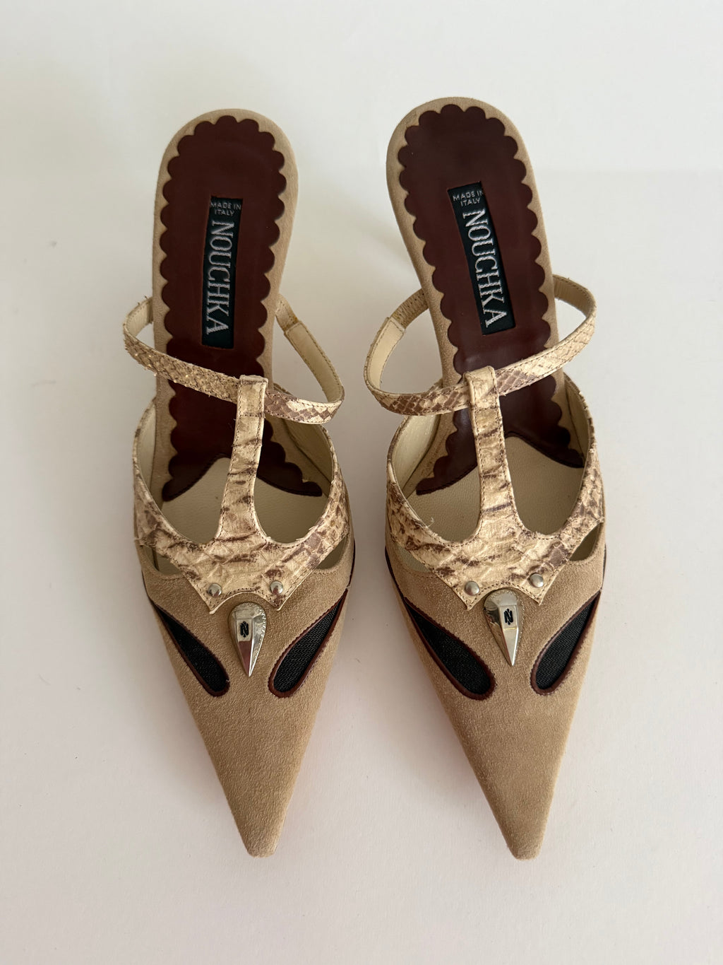 Mules suede python print