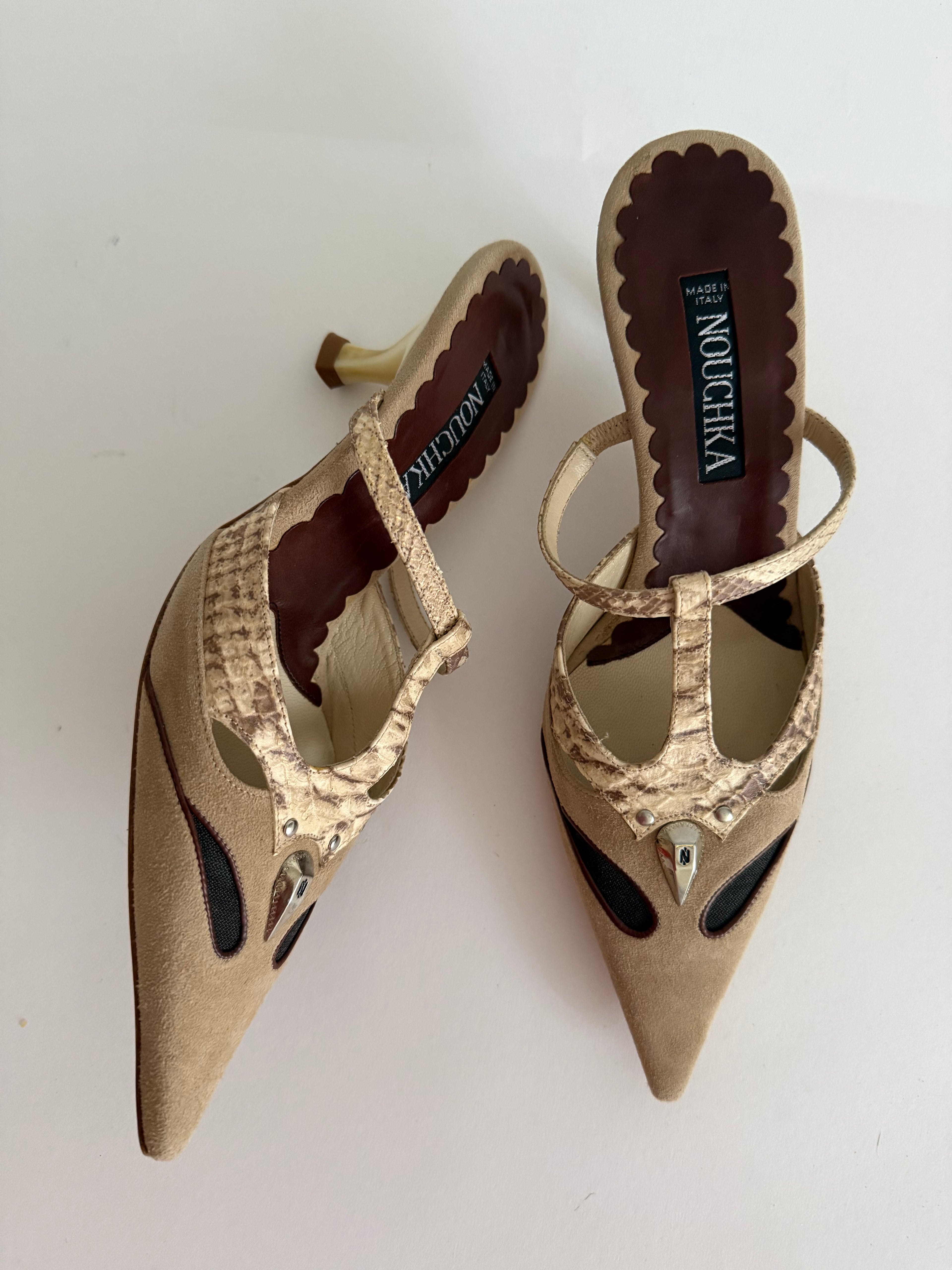 Mules suede python print